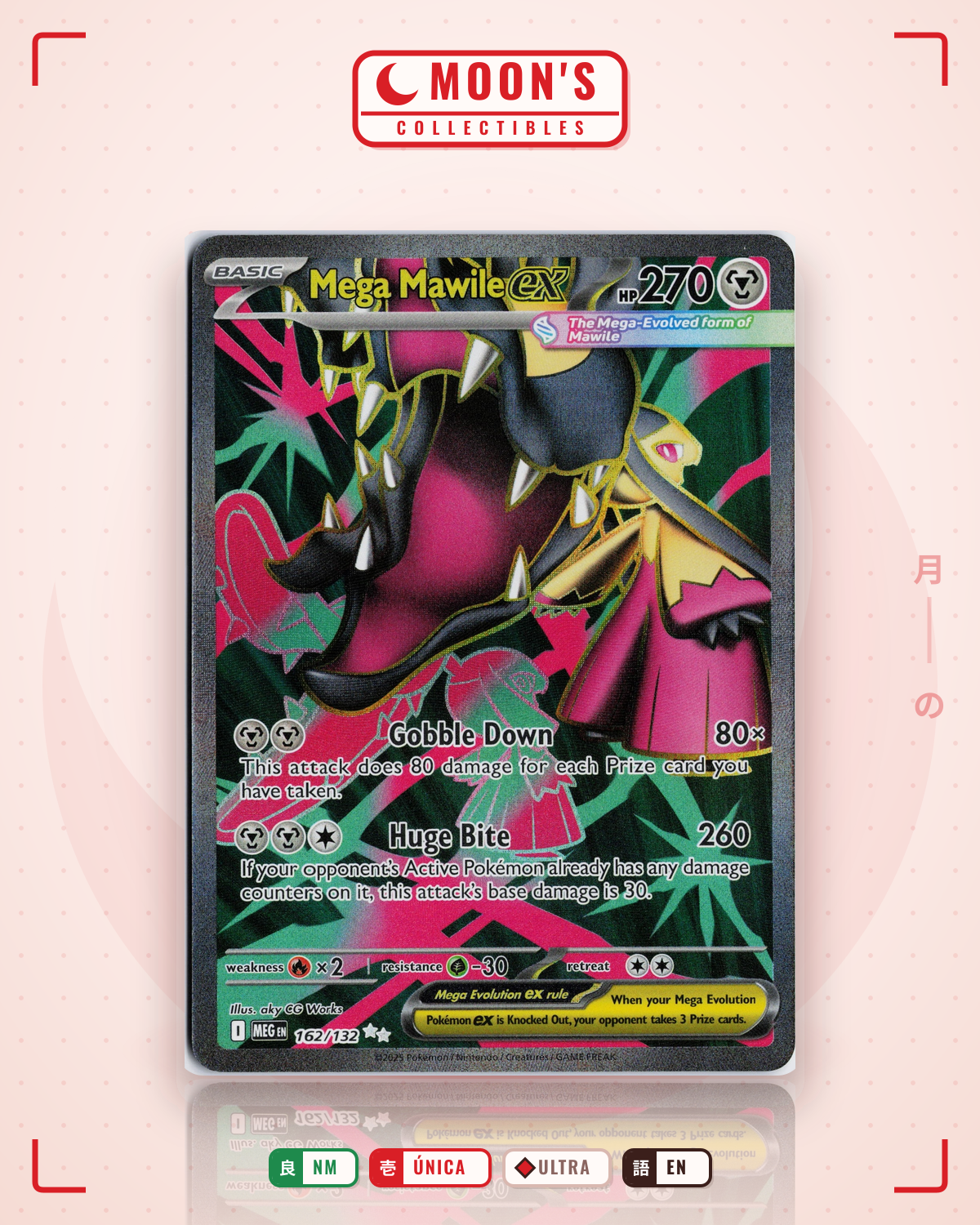 Carta Pokémon Mega Mawile ex · Mega Evolution #162/132 (NM) — pieza única en Moon's Collectibles México