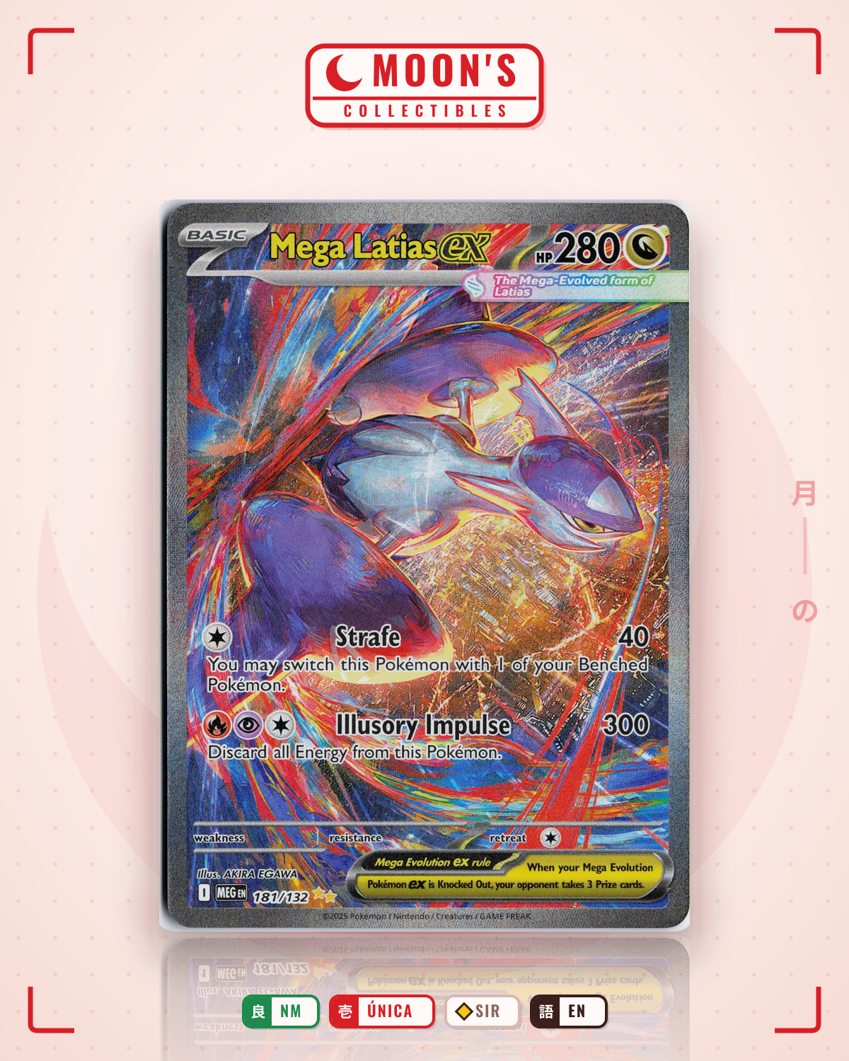 Carta Pokémon Mega Latias ex · Mega Evolution #181/132 (NM) — pieza única en Moon's Collectibles México