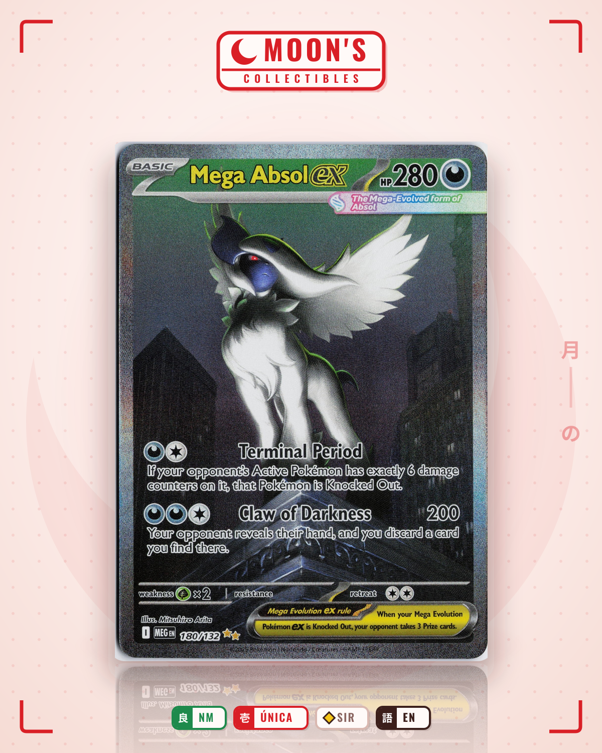 Carta Pokémon Mega Absol ex · Mega Evolution #180/132 (NM) — pieza única en Moon's Collectibles México