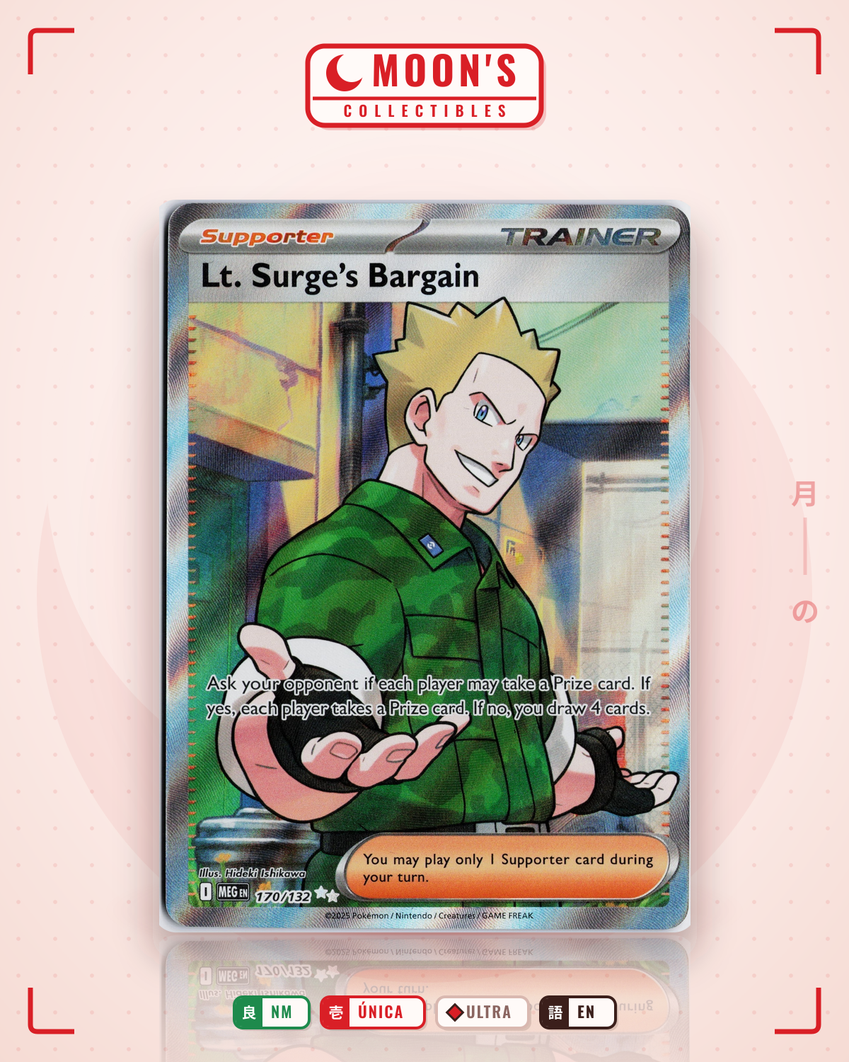 Carta Pokémon Lt. Surge's Bargain · Mega Evolution #170/132 (NM) — pieza única en Moon's Collectibles México