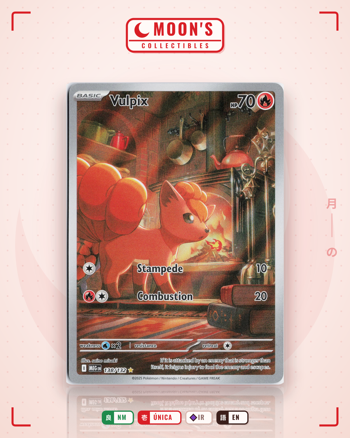 Carta Pokémon Vulpix · Mega Evolution #138/132 (NM) — pieza única en Moon's Collectibles México