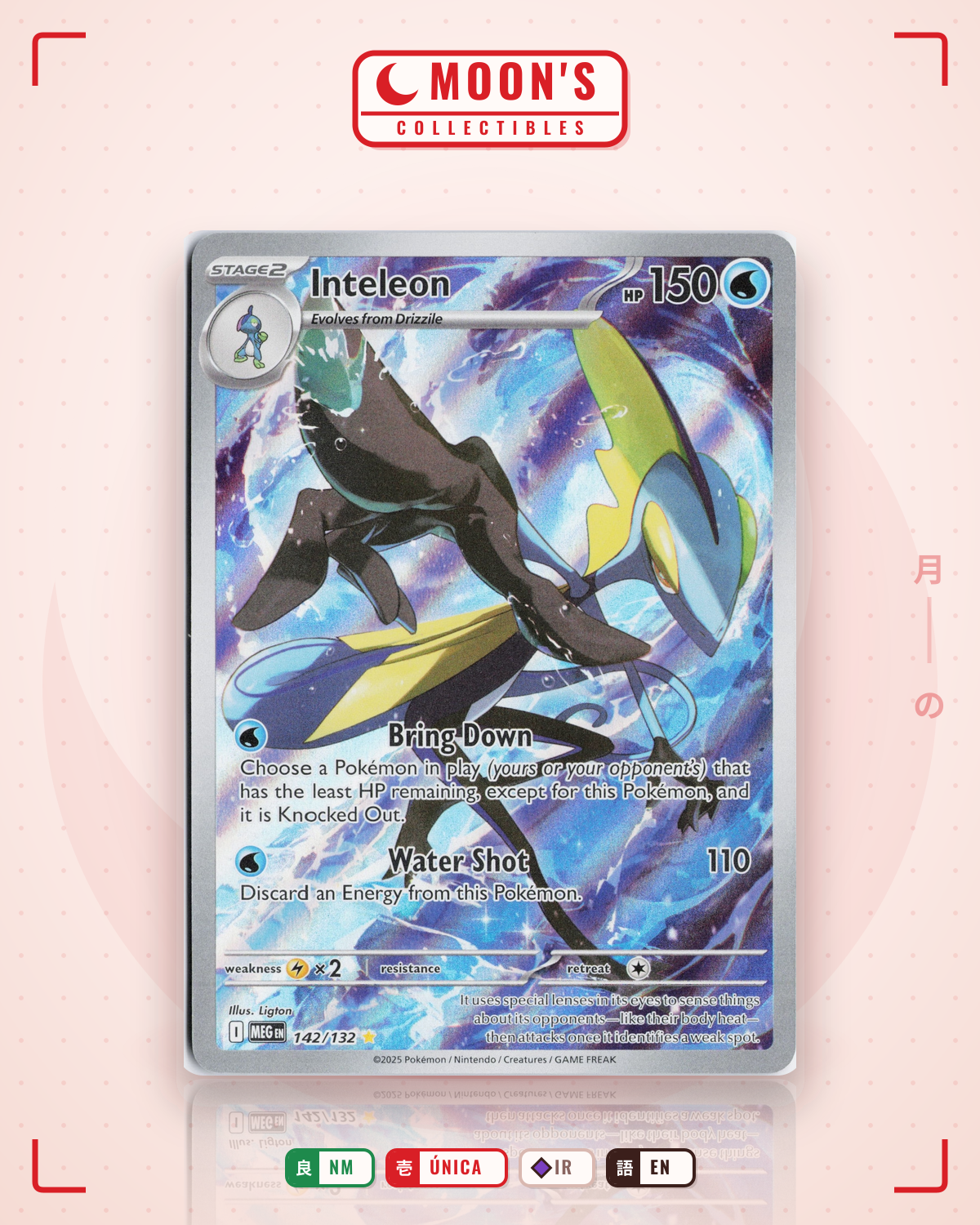 Carta Pokémon Inteleon · Mega Evolution #142/132 (NM) — pieza única en Moon's Collectibles México
