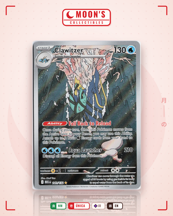 Carta Pokémon Clawitzer · Mega Evolution #141/132 (NM) — pieza única en Moon's Collectibles México