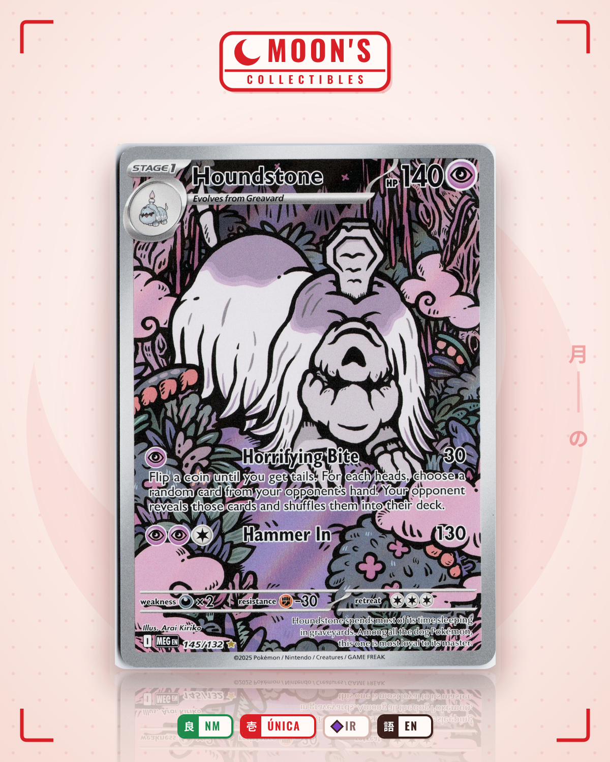 Carta Pokémon Houndstone · Mega Evolution #145/132 (NM) — pieza única en Moon's Collectibles México