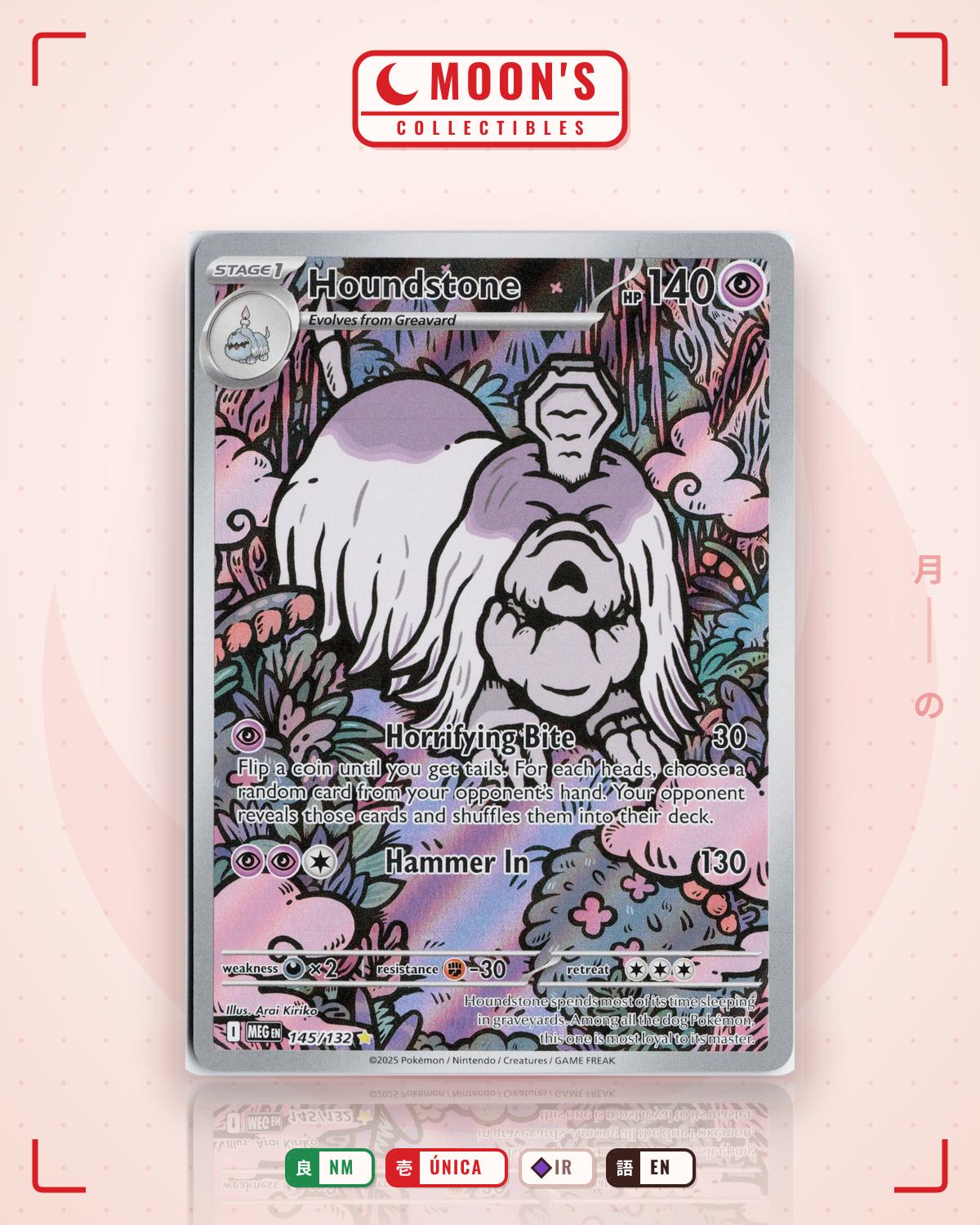Carta Pokémon Houndstone · Mega Evolution #145/132 (NM) — pieza única en Moon's Collectibles México