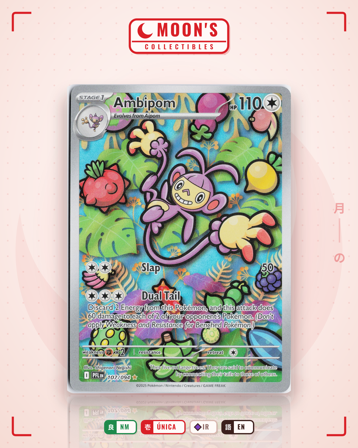 Carta Pokémon Ambipom · Phantasmal Flames #107/094 (NM) — pieza única en Moon's Collectibles México