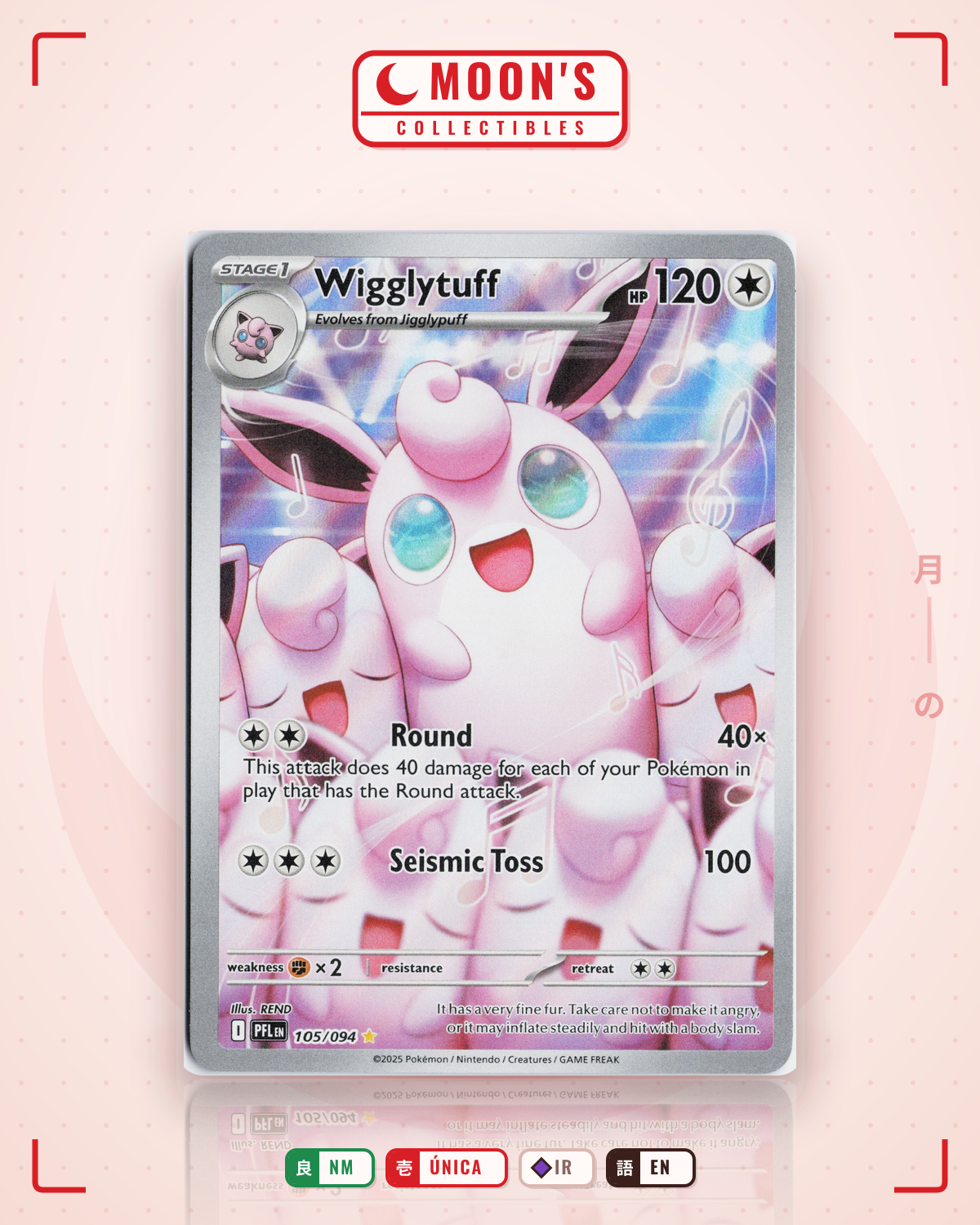 Carta Pokémon Wigglytuff · Phantasmal Flames #105/094 (NM) — pieza única en Moon's Collectibles México