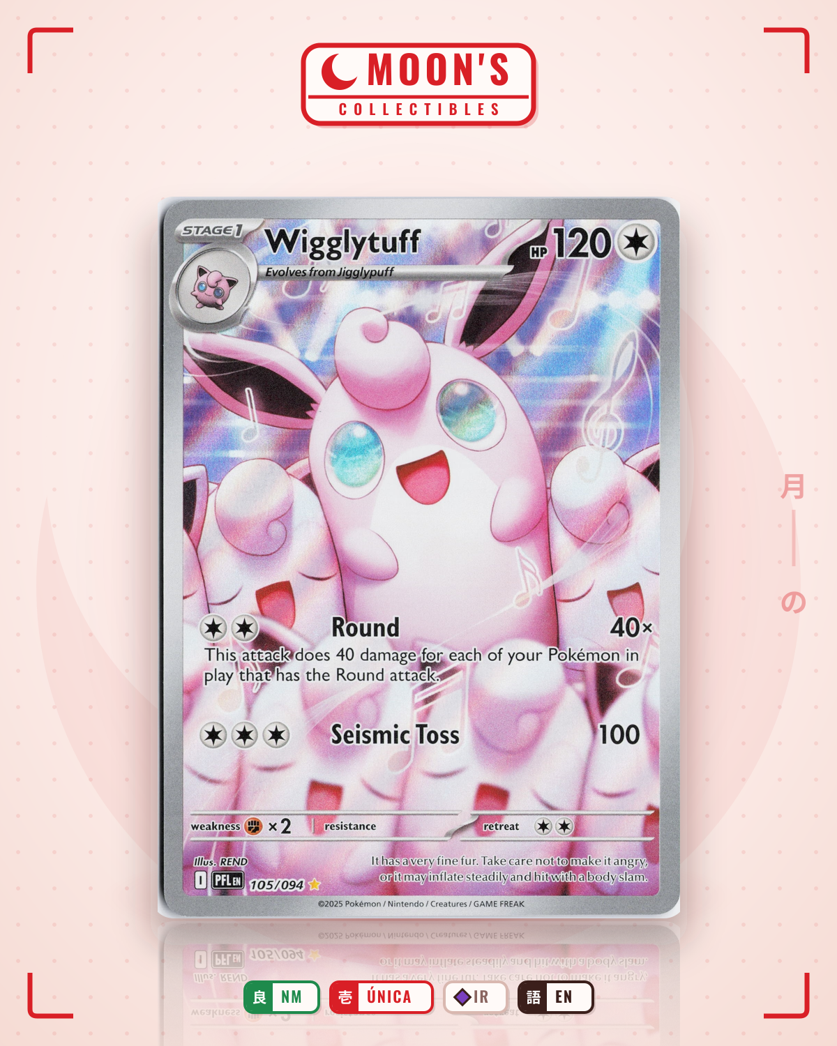 Carta Pokémon Wigglytuff · Phantasmal Flames #105/094 (NM) — pieza única en Moon's Collectibles México