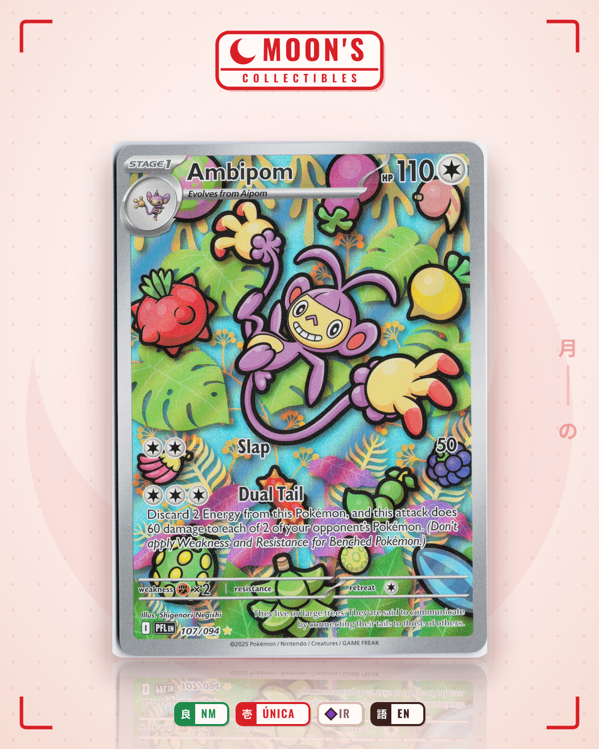 Carta Pokémon Ambipom · Phantasmal Flames #107/094 (NM) — pieza única en Moon's Collectibles México