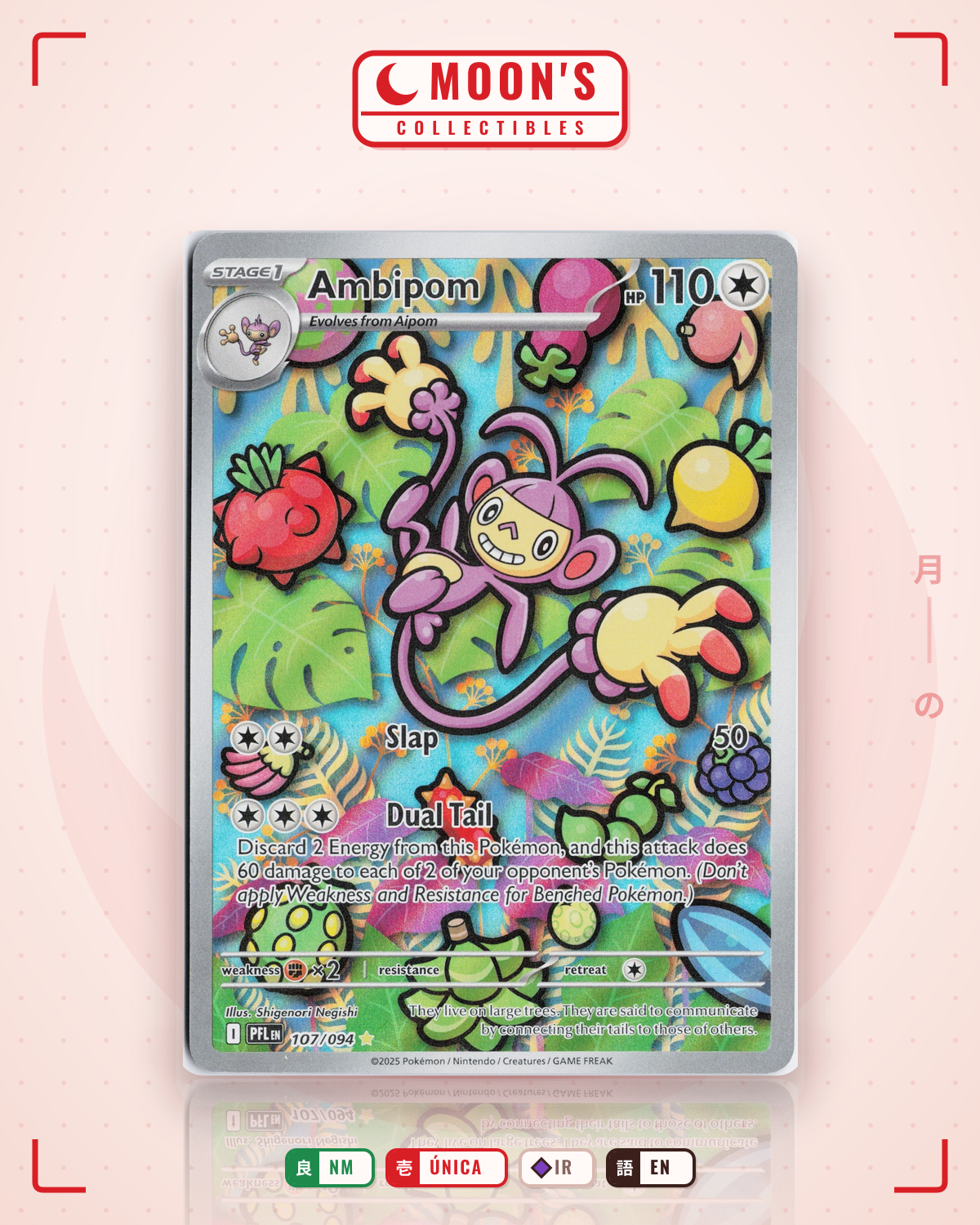 Carta Pokémon Ambipom · Phantasmal Flames #107/094 (NM) — pieza única en Moon's Collectibles México