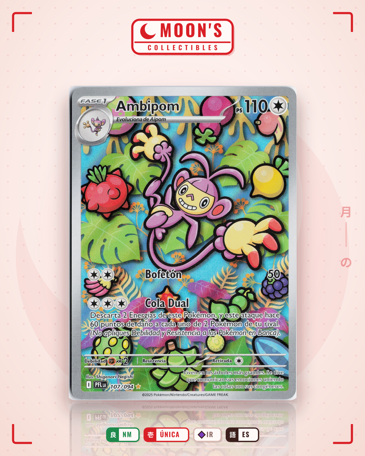 Carta Pokémon Ambipom · Phantasmal Flames #107/094 (NM) — pieza única en Moon's Collectibles México