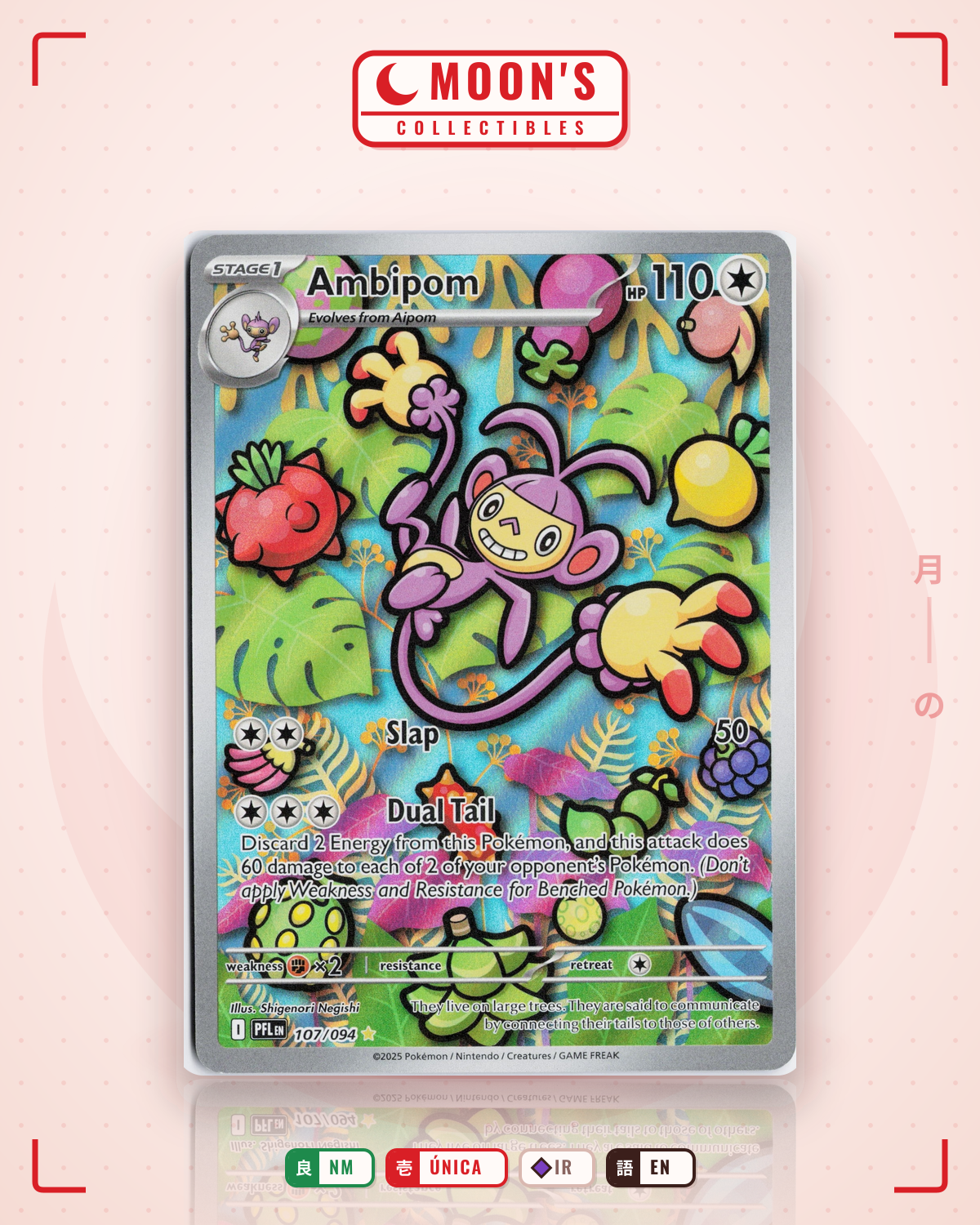 Carta Pokémon Ambipom · Phantasmal Flames #107/094 (NM) — pieza única en Moon's Collectibles México