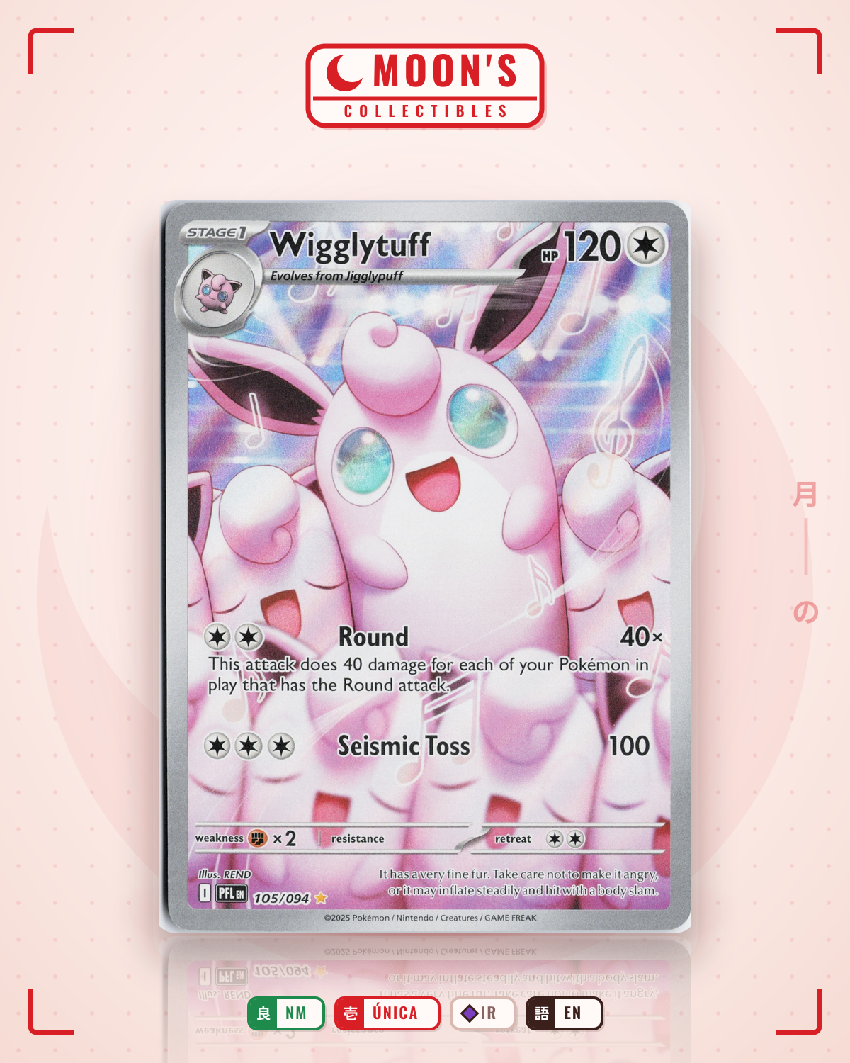 Carta Pokémon Wigglytuff · Phantasmal Flames #105/094 (NM) — pieza única en Moon's Collectibles México