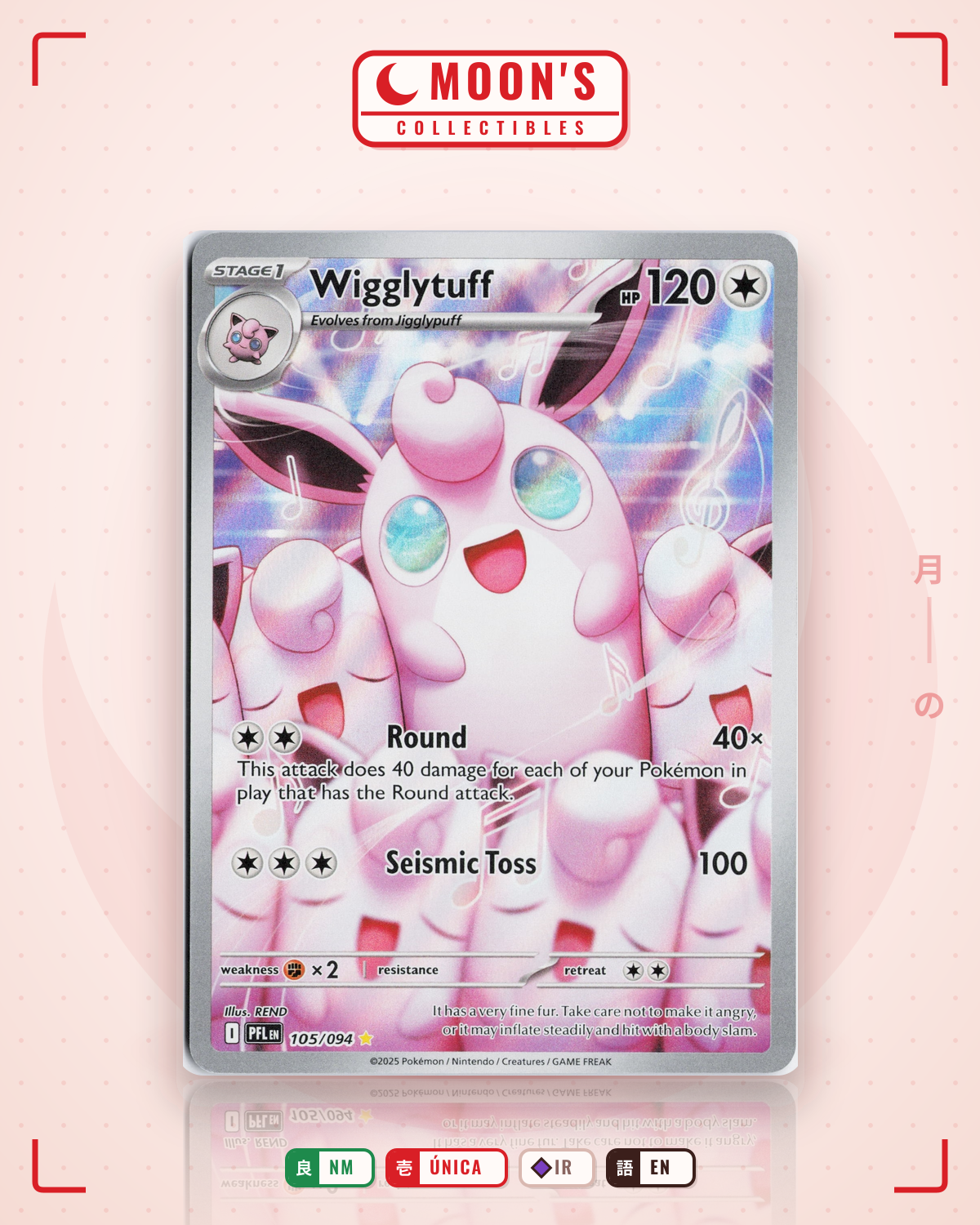 Carta Pokémon Wigglytuff · Phantasmal Flames #105/094 (NM) — pieza única en Moon's Collectibles México