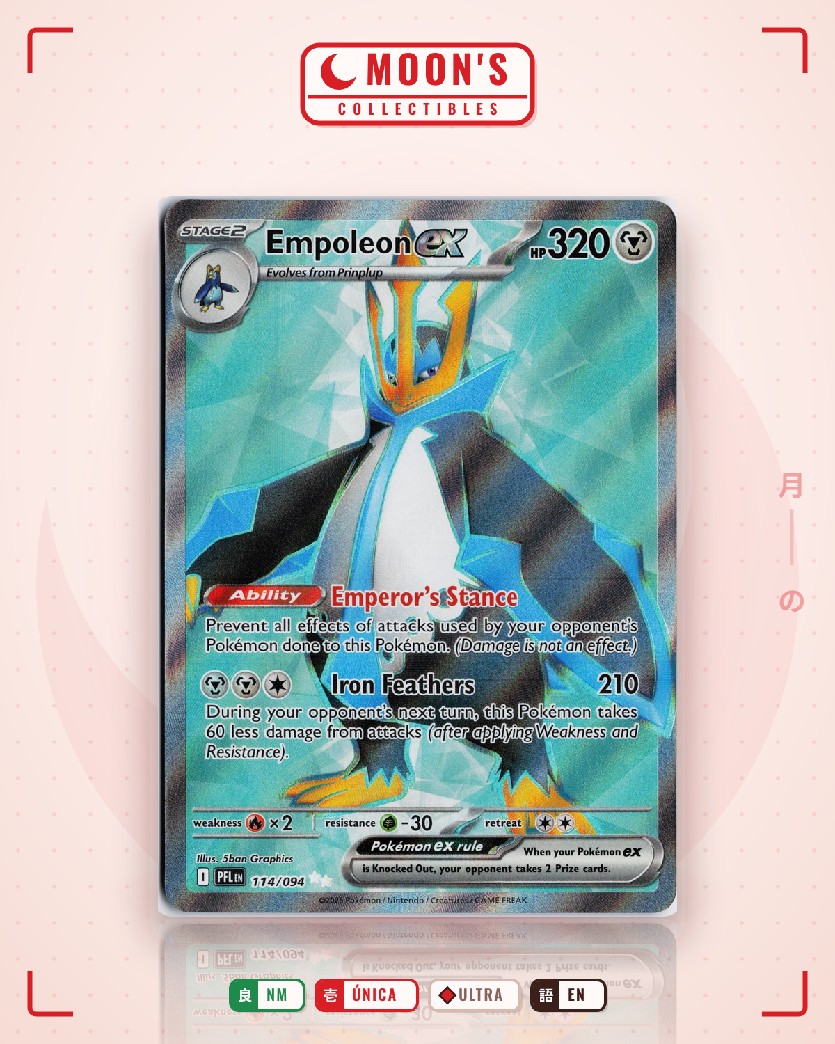 Carta Pokémon Empoleon ex · Phantasmal Flames #114/094 (NM) — pieza única en Moon's Collectibles México