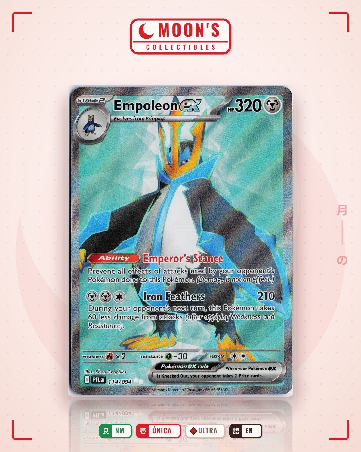 Carta Pokémon Empoleon ex · Phantasmal Flames #114/094 (NM) — pieza única en Moon's Collectibles México