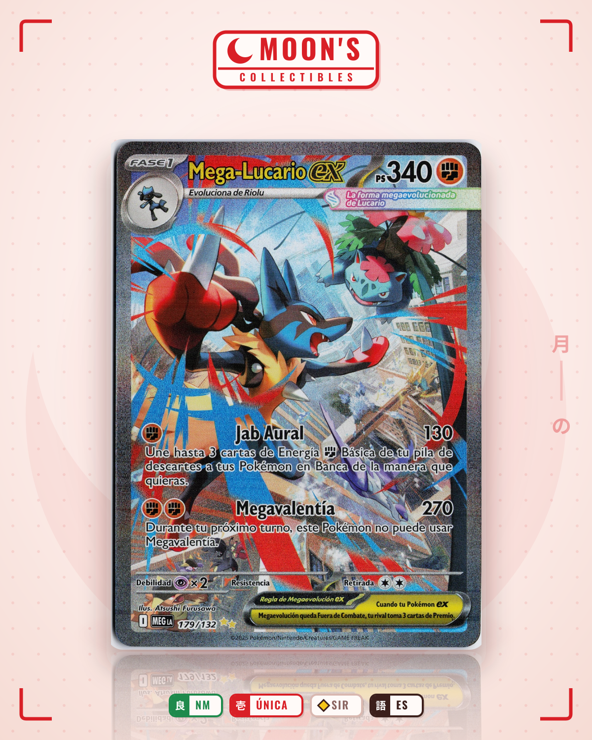 Carta Pokémon Mega Lucario ex · Mega Evolution #179/132 (NM) — pieza única en Moon's Collectibles México