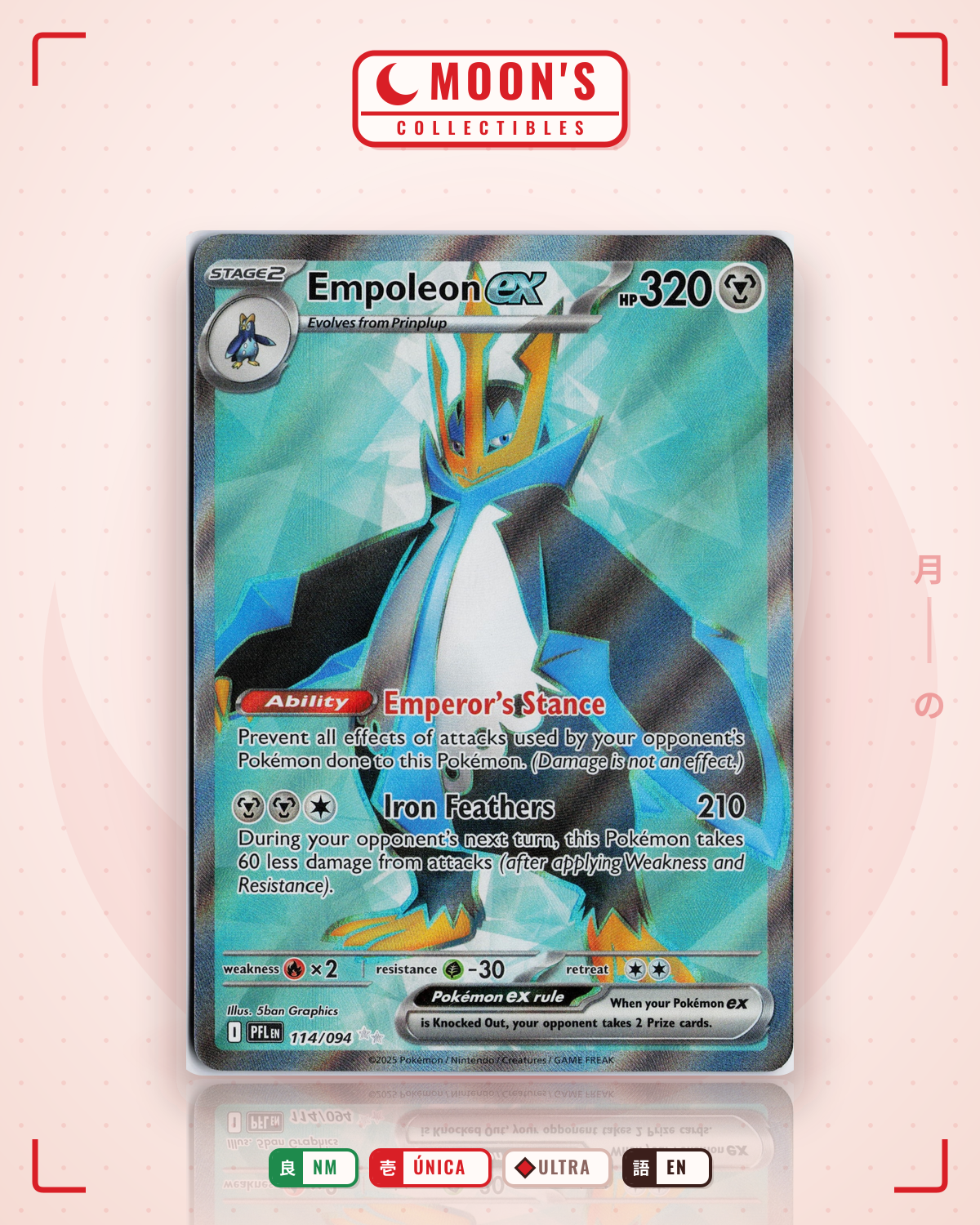 Carta Pokémon Empoleon ex · Phantasmal Flames #114/094 (NM) — pieza única en Moon's Collectibles México