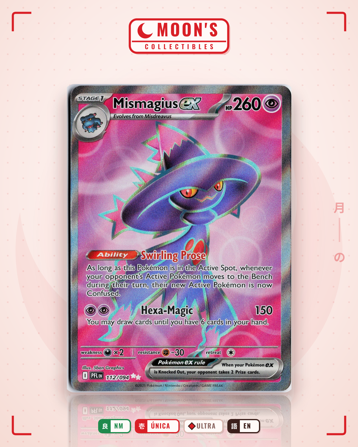 Carta Pokémon Mismagius ex · Phantasmal Flames #112/094 (NM) — pieza única en Moon's Collectibles México