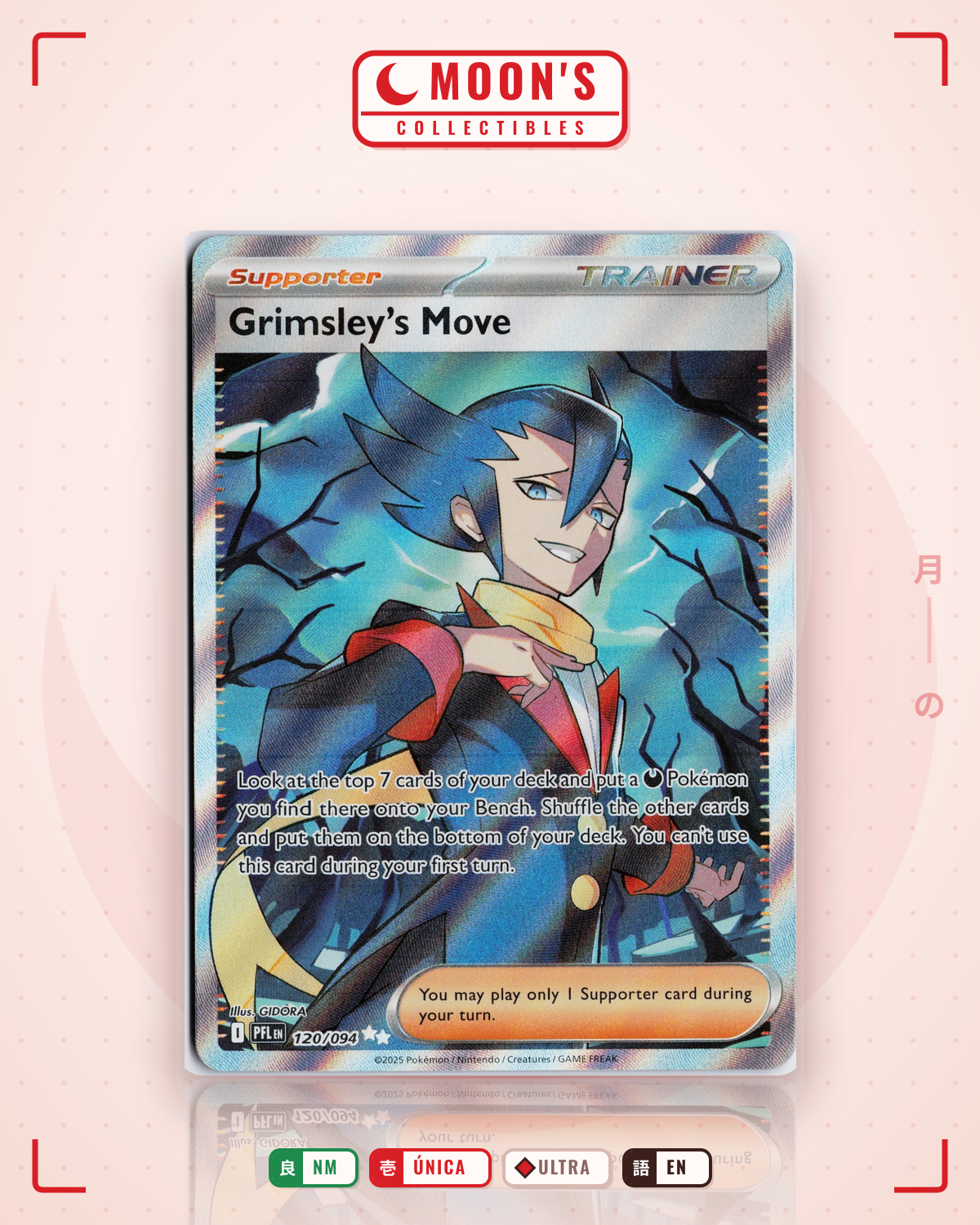 Carta Pokémon Grimsley's Move · Phantasmal Flames #120/094 (NM) — pieza única en Moon's Collectibles México