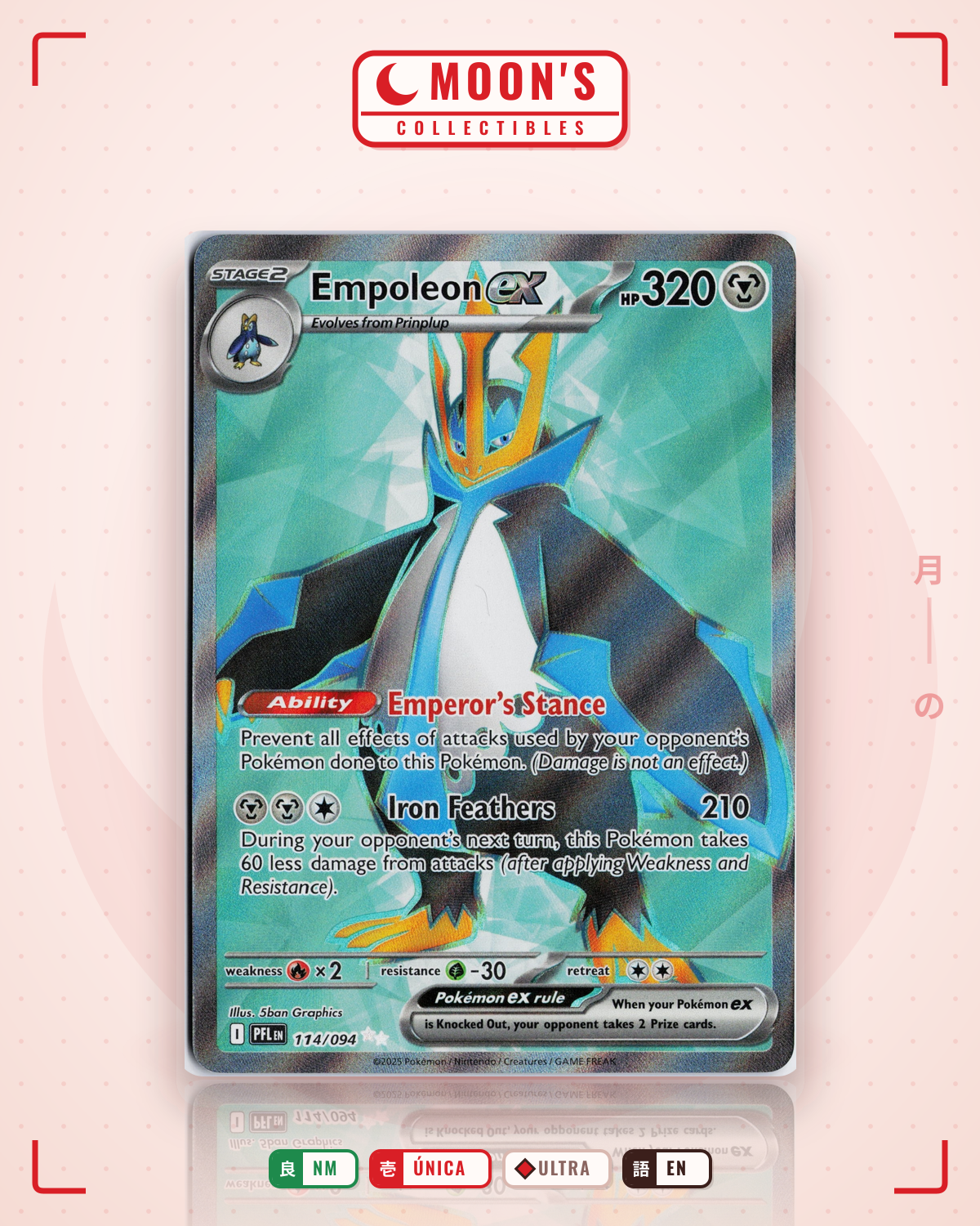 Carta Pokémon Empoleon ex · Phantasmal Flames #114/094 (NM) — pieza única en Moon's Collectibles México