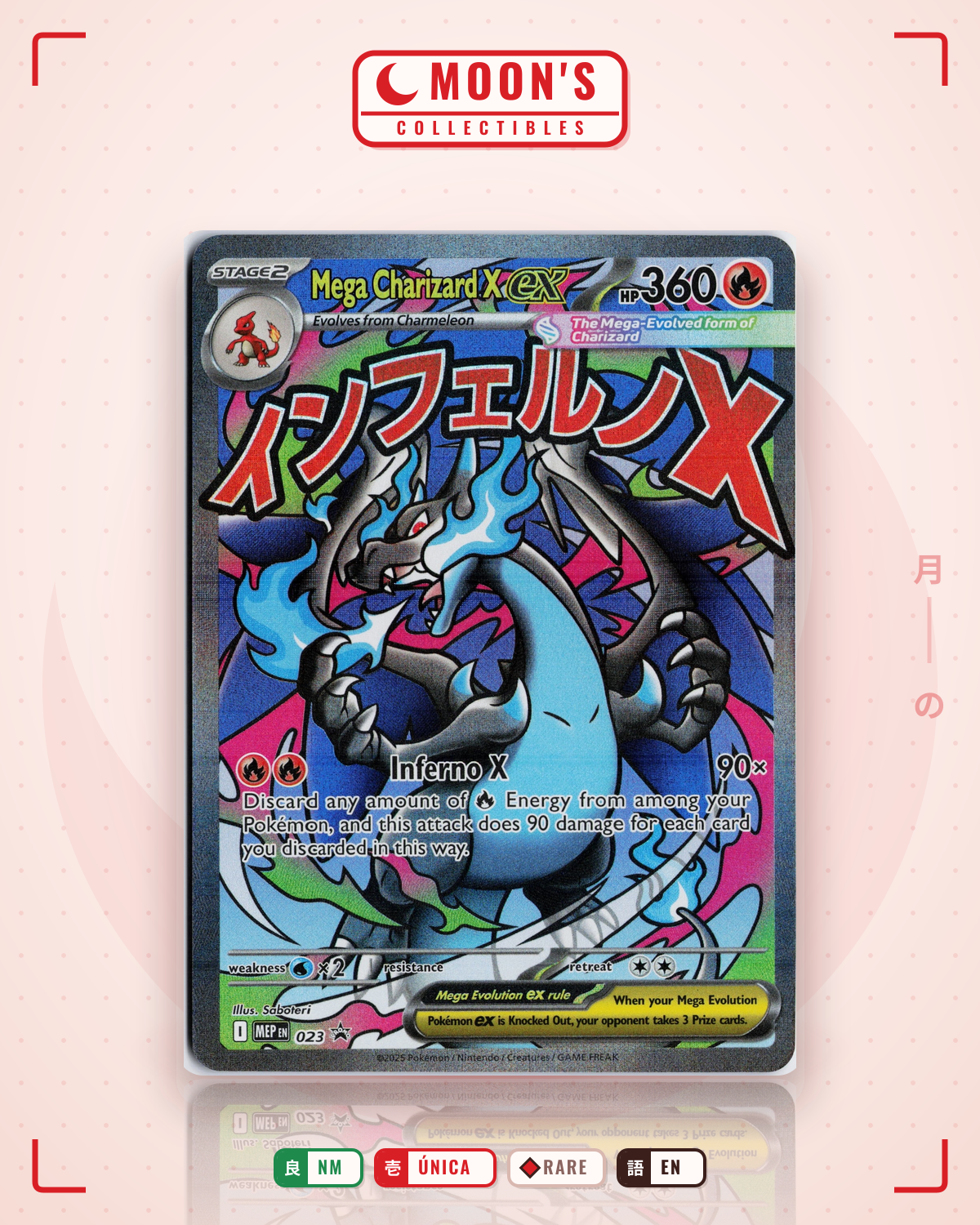 Carta Pokémon Mega Charizard X ex · Mega Evolution Black Star Promos #023 (NM) — pieza única en Moon's Collectibles México