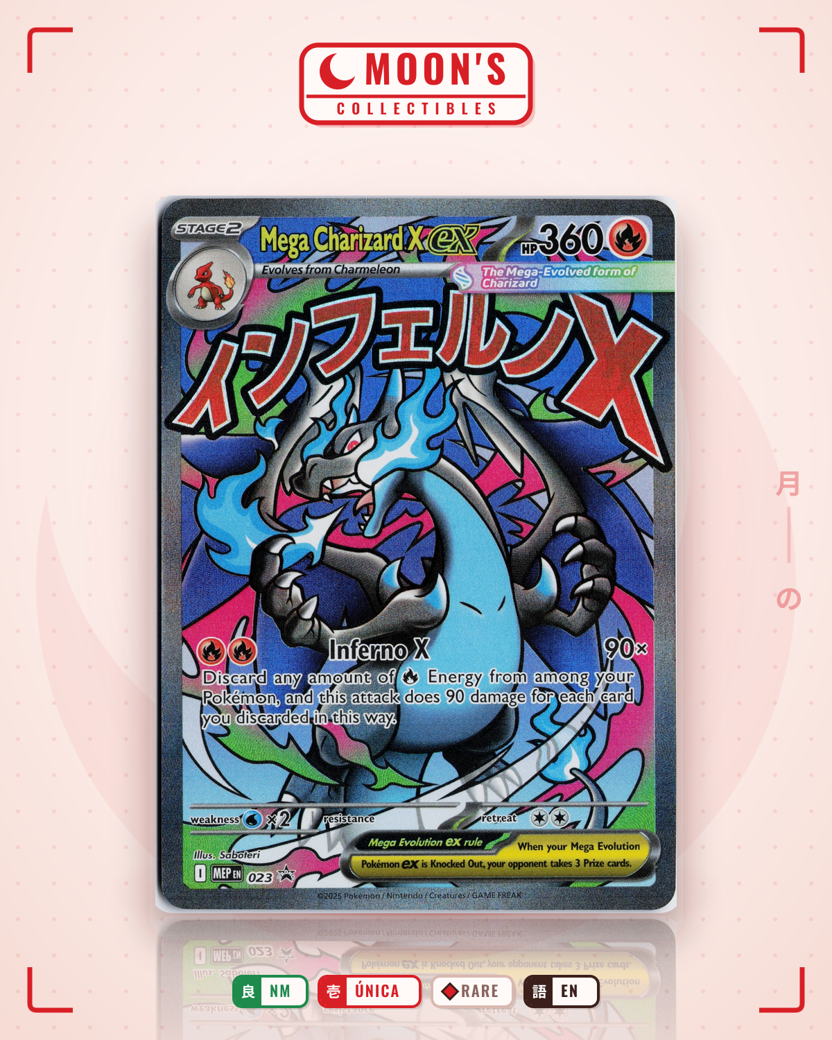 Carta Pokémon Mega Charizard X ex · Mega Evolution Black Star Promos #023 (NM) — pieza única en Moon's Collectibles México