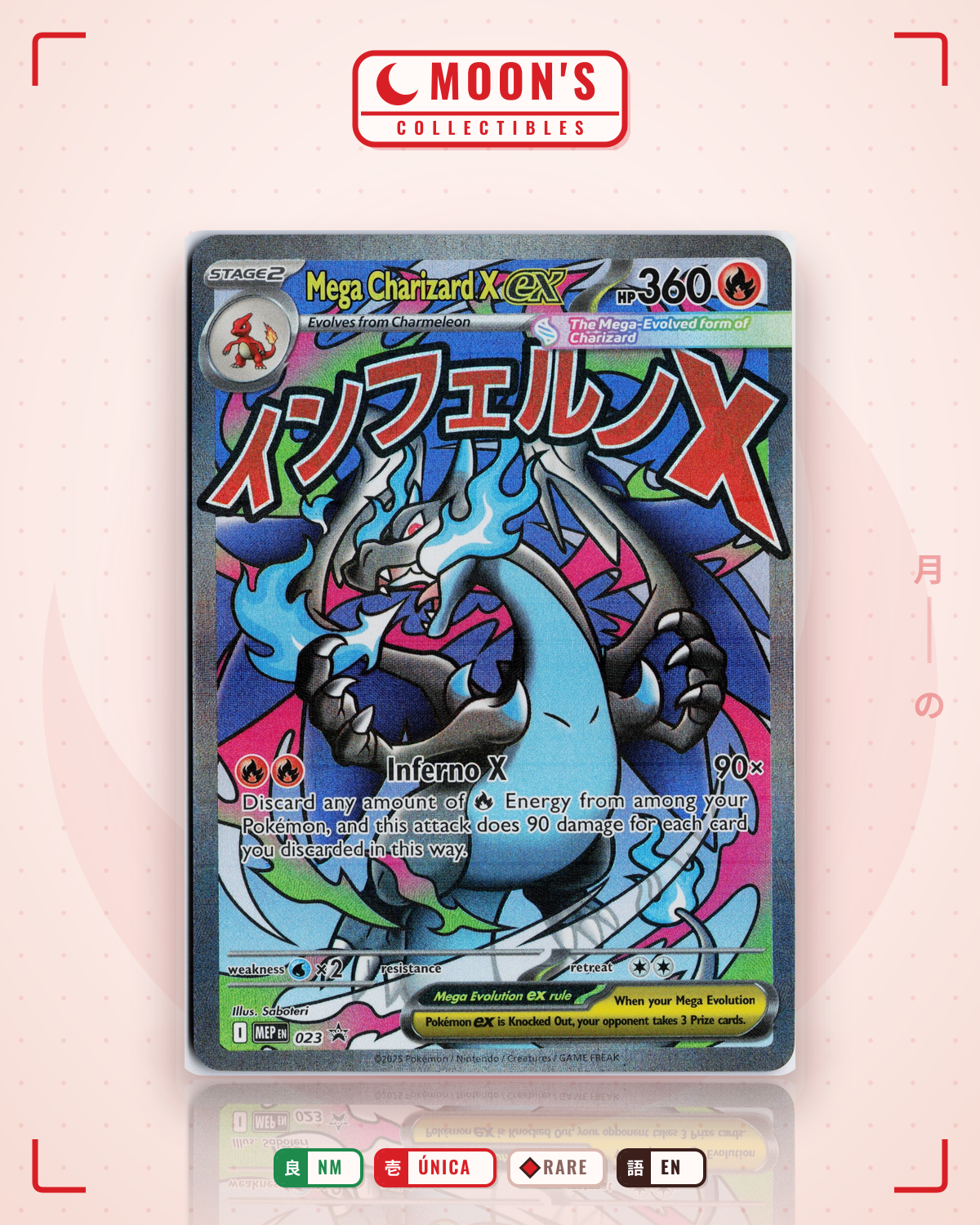 Carta Pokémon Mega Charizard X ex · Mega Evolution Black Star Promos #023 (NM) — pieza única en Moon's Collectibles México