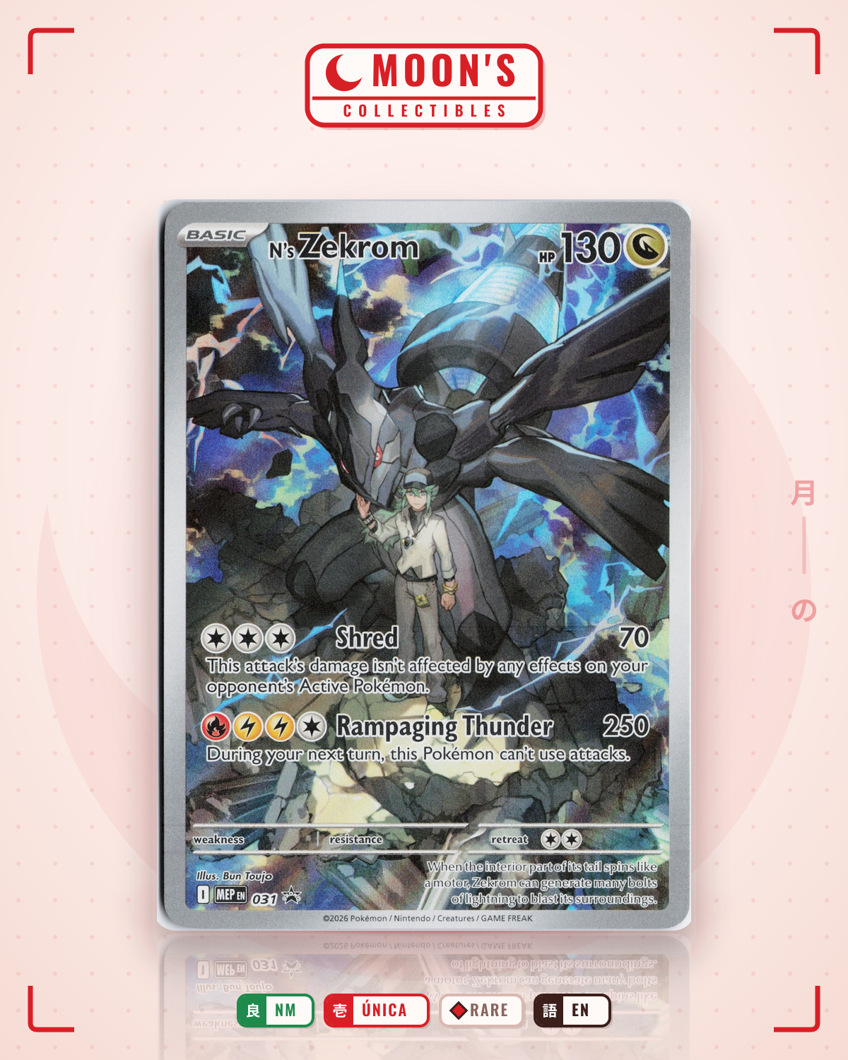 Carta Pokémon N's Zekrom · Mega Evolution Black Star Promos #031 (NM) — pieza única en Moon's Collectibles México