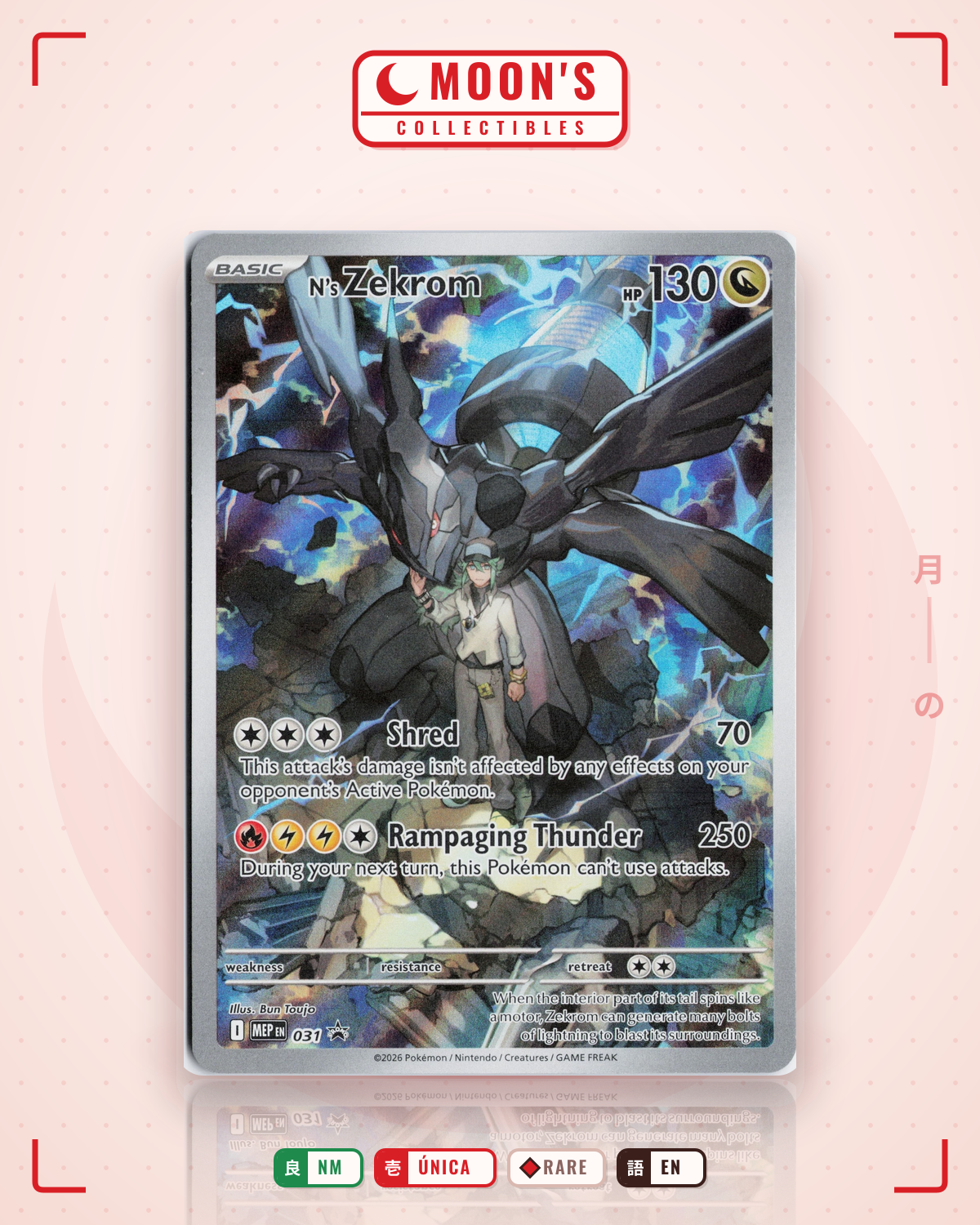 Carta Pokémon N's Zekrom · Mega Evolution Black Star Promos #031 (NM) — pieza única en Moon's Collectibles México