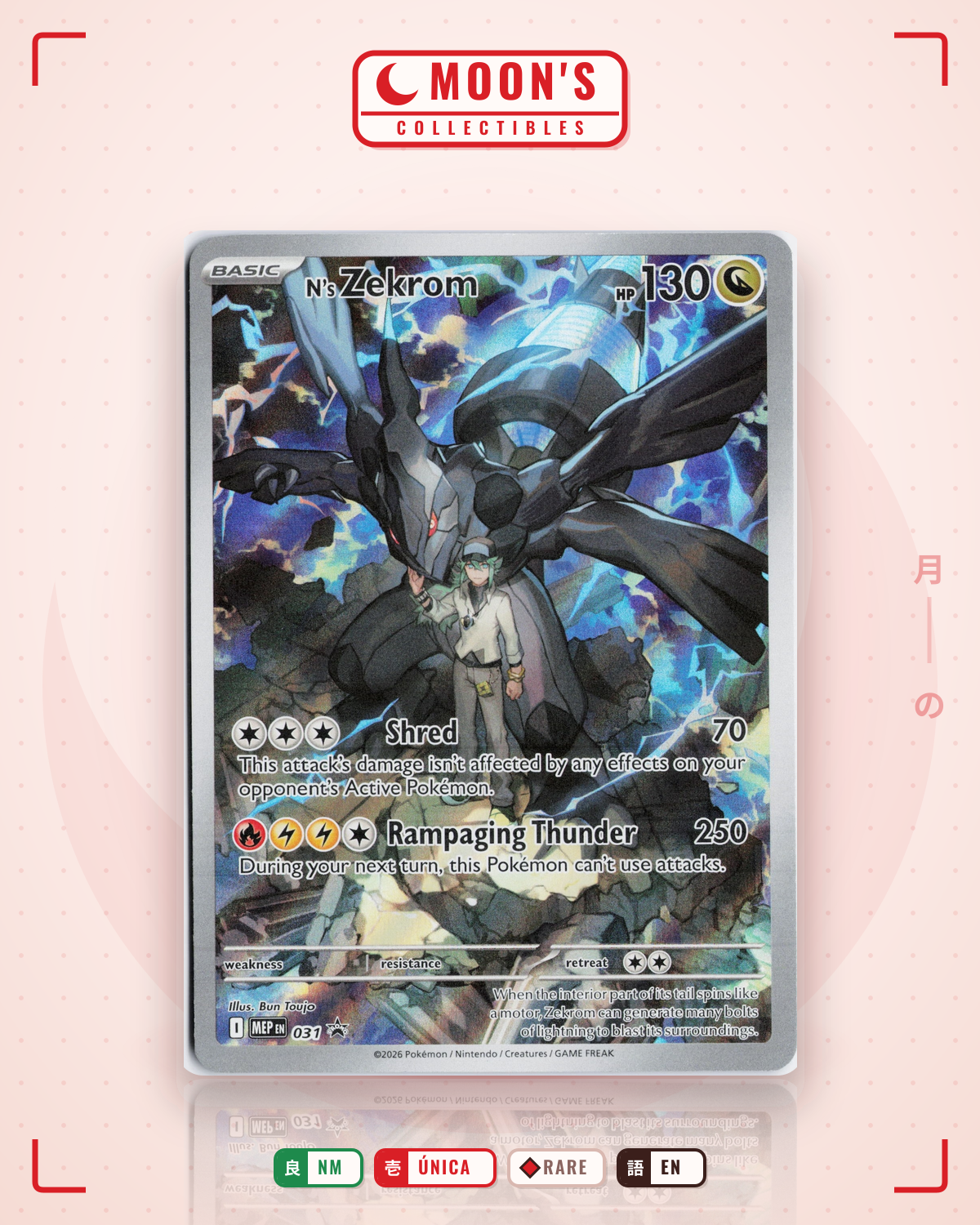 Carta Pokémon N's Zekrom · Mega Evolution Black Star Promos #031 (NM) — pieza única en Moon's Collectibles México