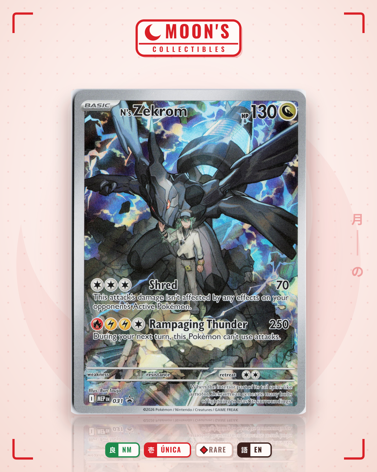 Carta Pokémon N's Zekrom · Mega Evolution Black Star Promos #031 (NM) — pieza única en Moon's Collectibles México