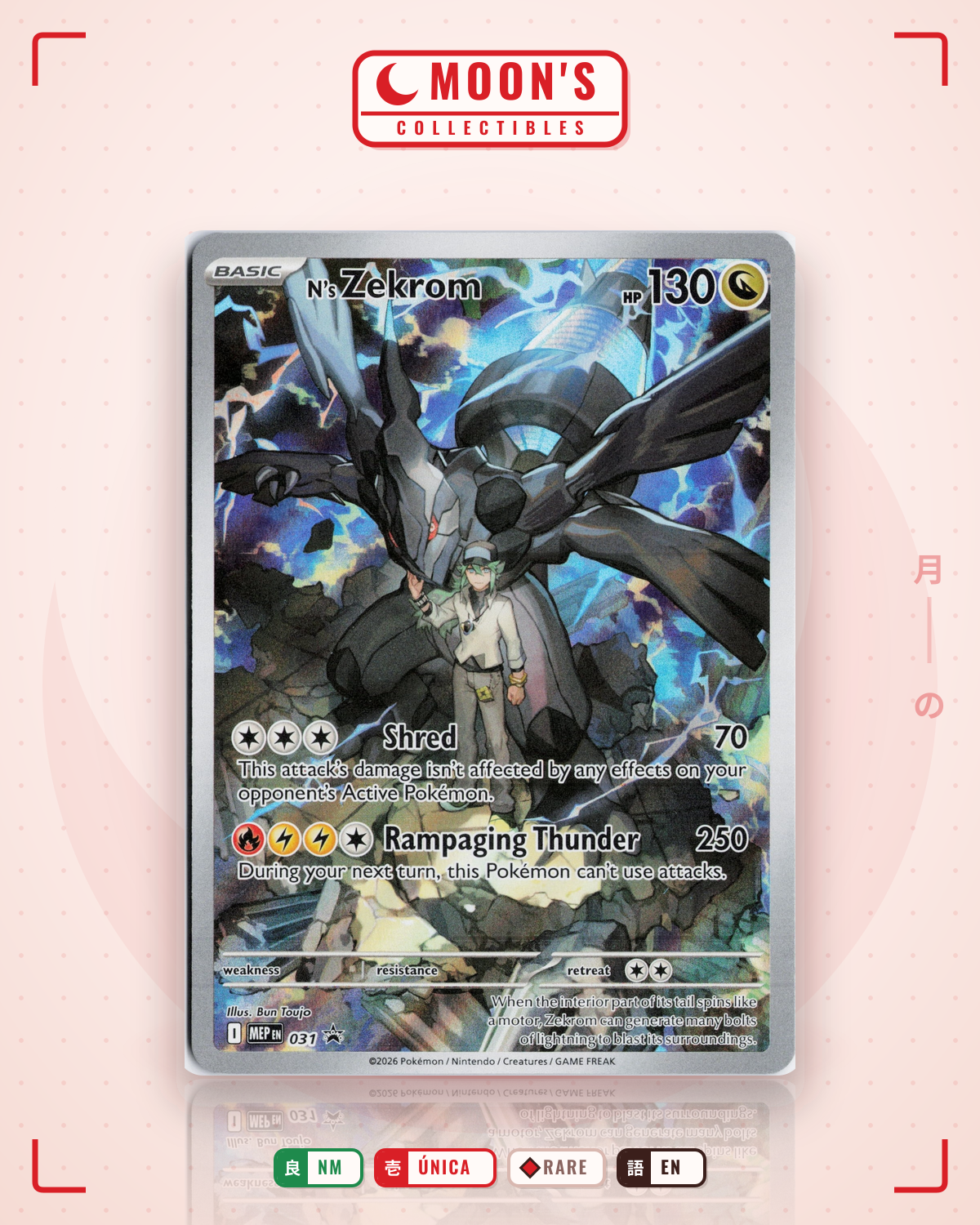 Carta Pokémon N's Zekrom · Mega Evolution Black Star Promos #031 (NM) — pieza única en Moon's Collectibles México
