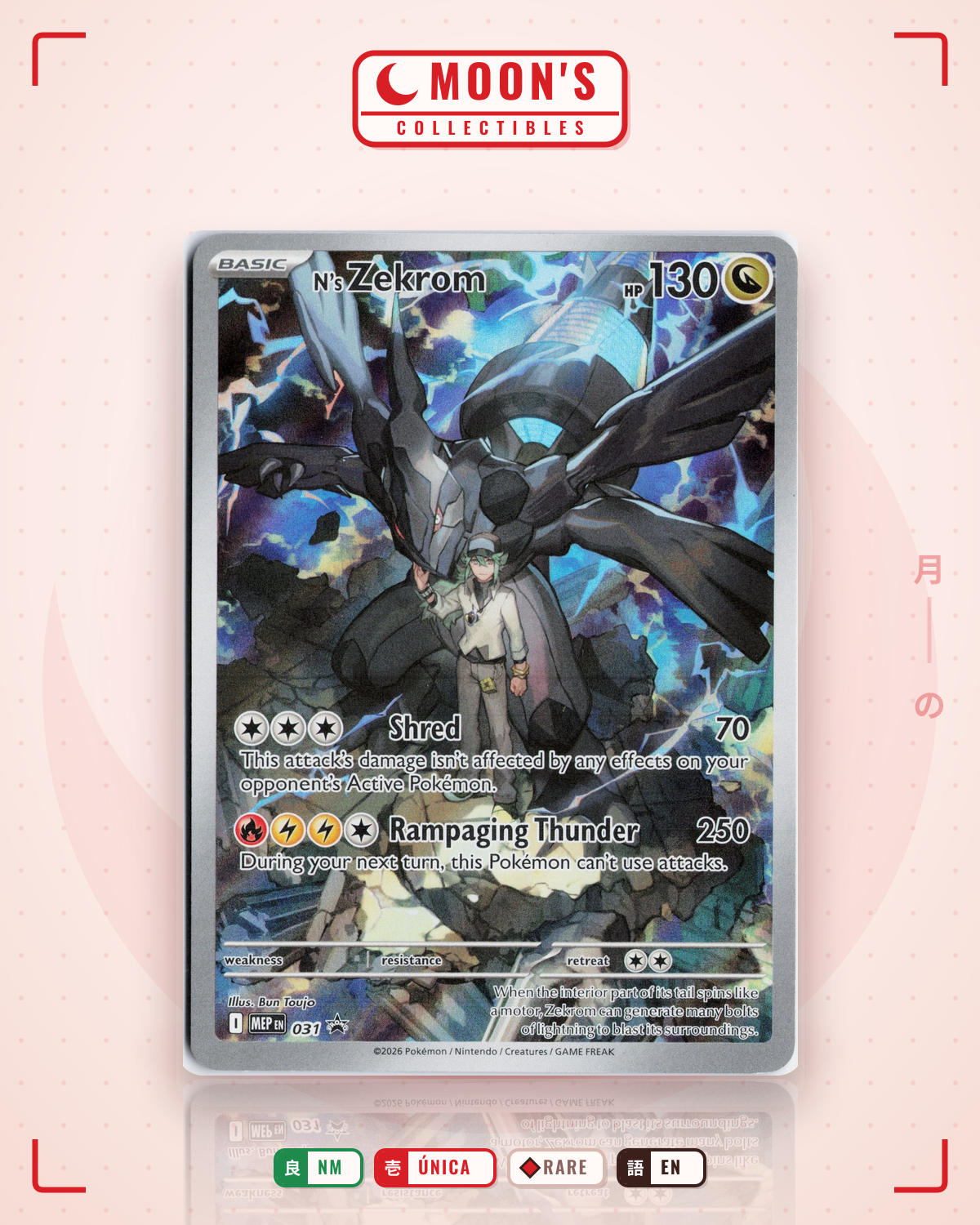 Carta Pokémon N's Zekrom · Mega Evolution Black Star Promos #031 (NM) — pieza única en Moon's Collectibles México