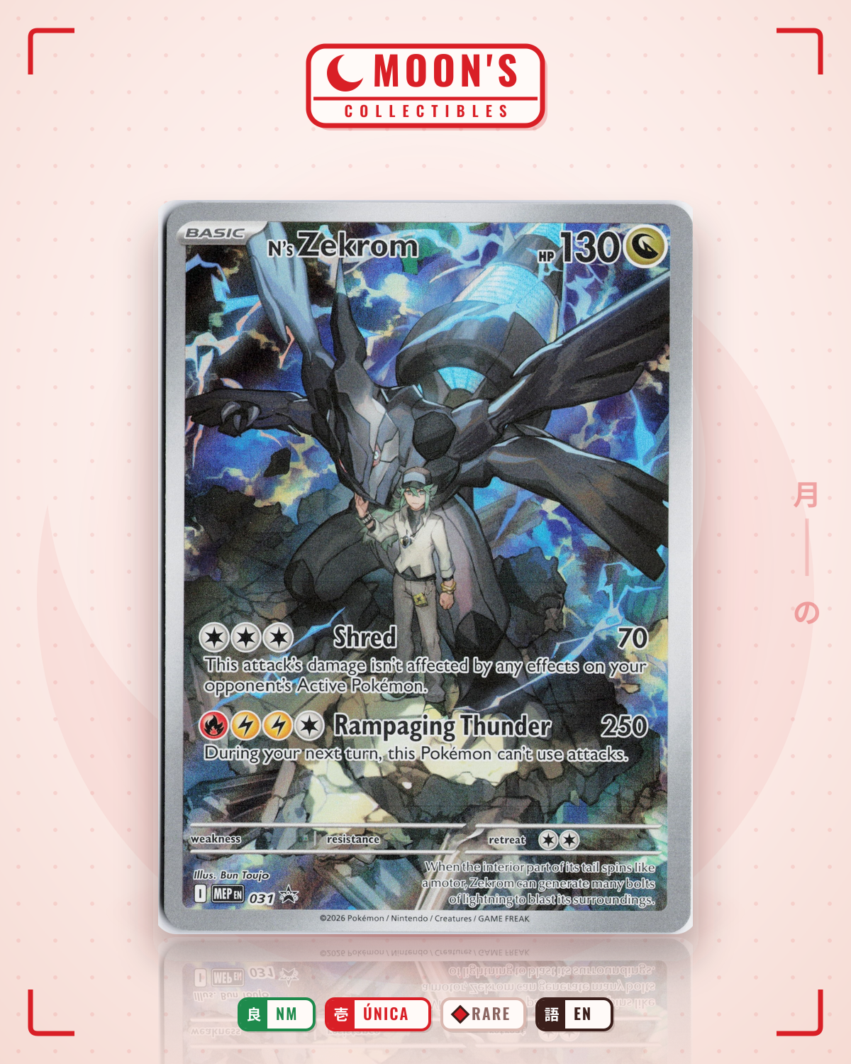 Carta Pokémon N's Zekrom · Mega Evolution Black Star Promos #031 (NM) — pieza única en Moon's Collectibles México