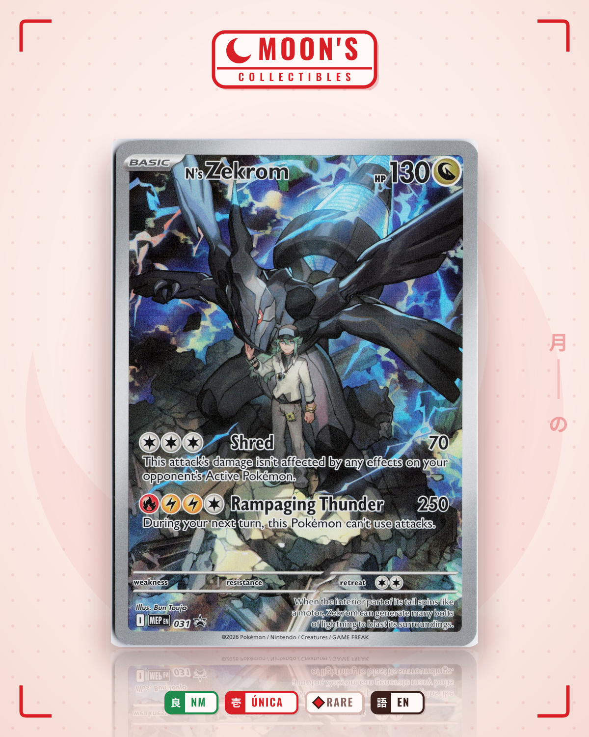 Carta Pokémon N's Zekrom · Mega Evolution Black Star Promos #031 (NM) — pieza única en Moon's Collectibles México