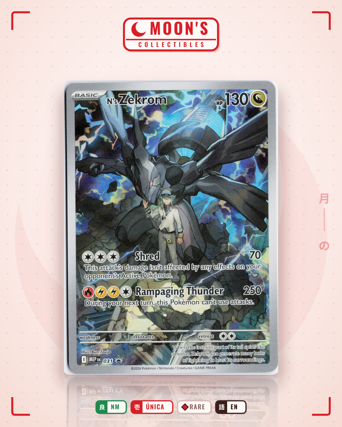 Carta Pokémon N's Zekrom · Mega Evolution Black Star Promos #031 (NM) — pieza única en Moon's Collectibles México