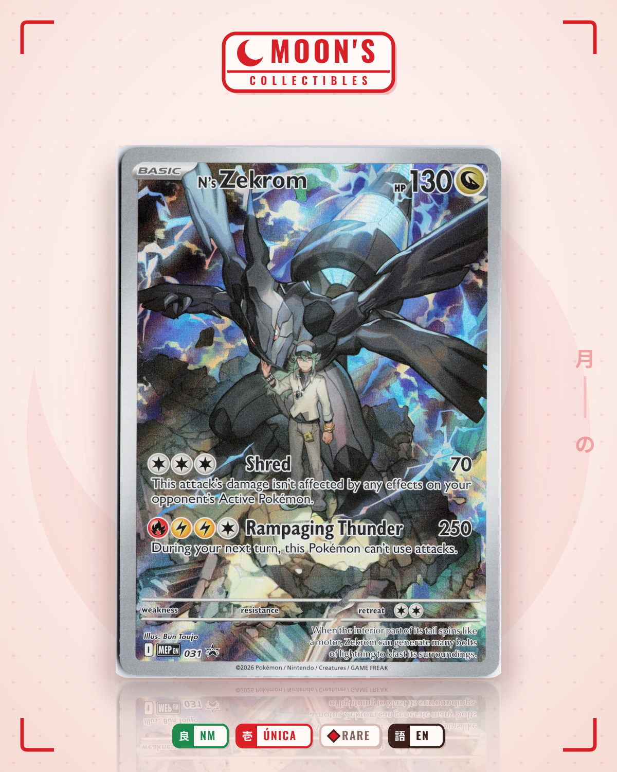 Carta Pokémon N's Zekrom · Mega Evolution Black Star Promos #031 (NM) — pieza única en Moon's Collectibles México