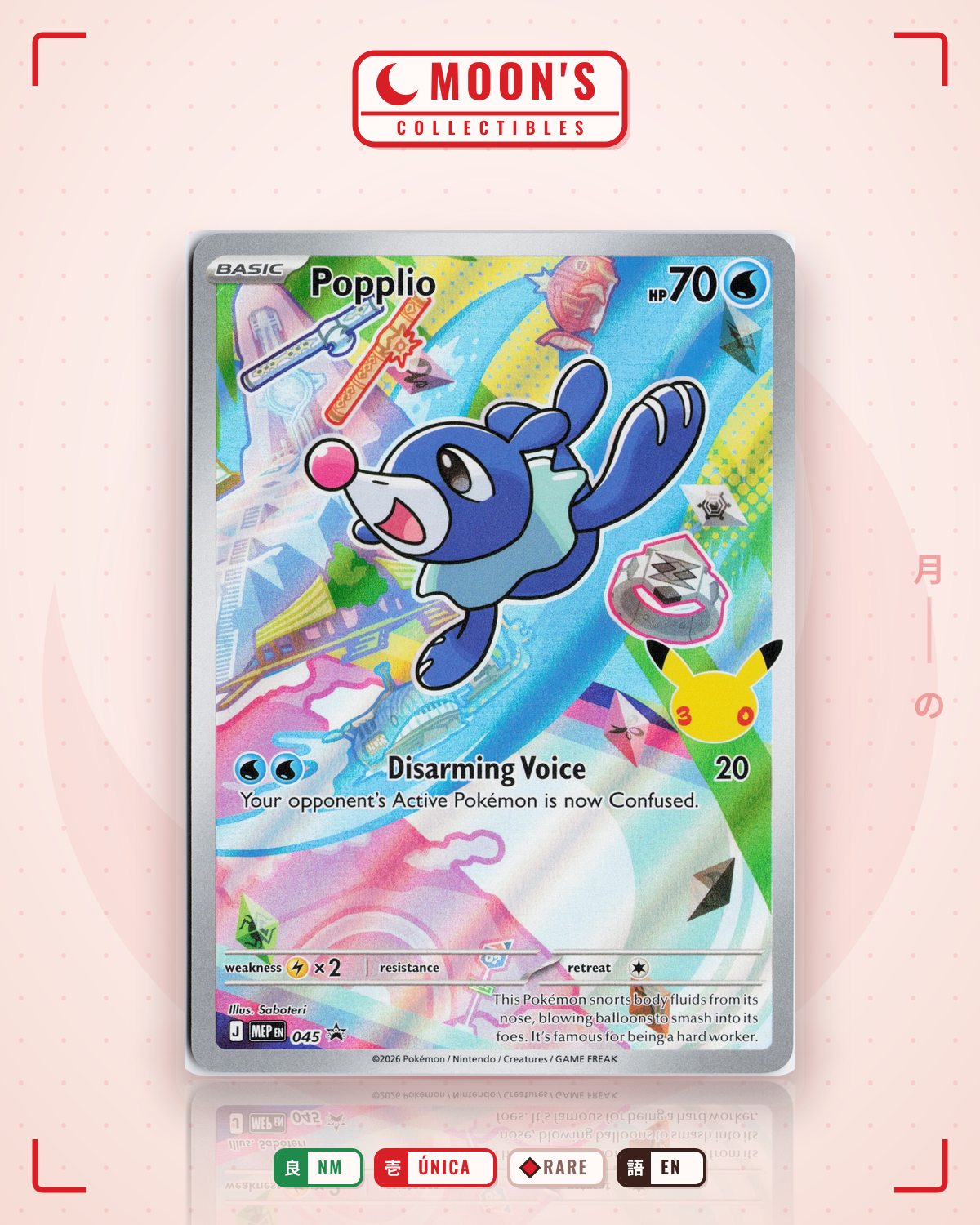 Carta Pokémon Popplio · Mega Evolution Black Star Promos #045 (NM) — pieza única en Moon's Collectibles México