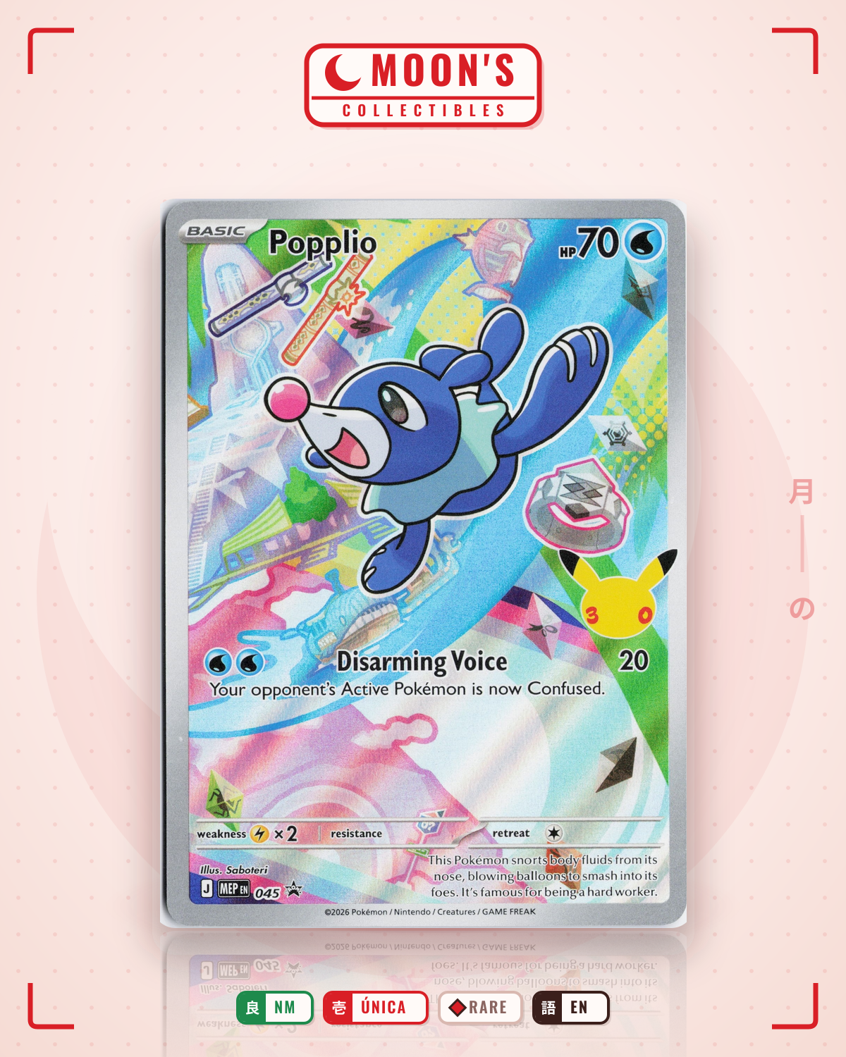 Carta Pokémon Popplio · Mega Evolution Black Star Promos #045 (NM) — pieza única en Moon's Collectibles México
