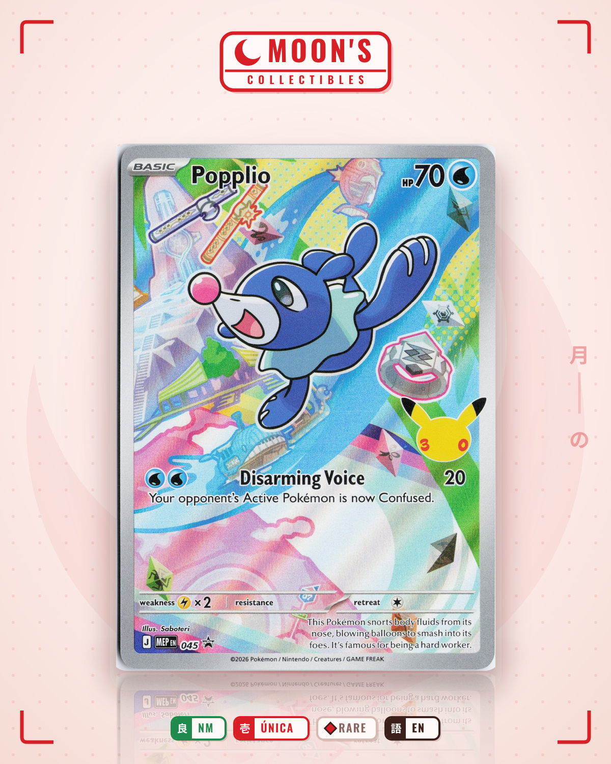 Carta Pokémon Popplio · Mega Evolution Black Star Promos #045 (NM) — pieza única en Moon's Collectibles México