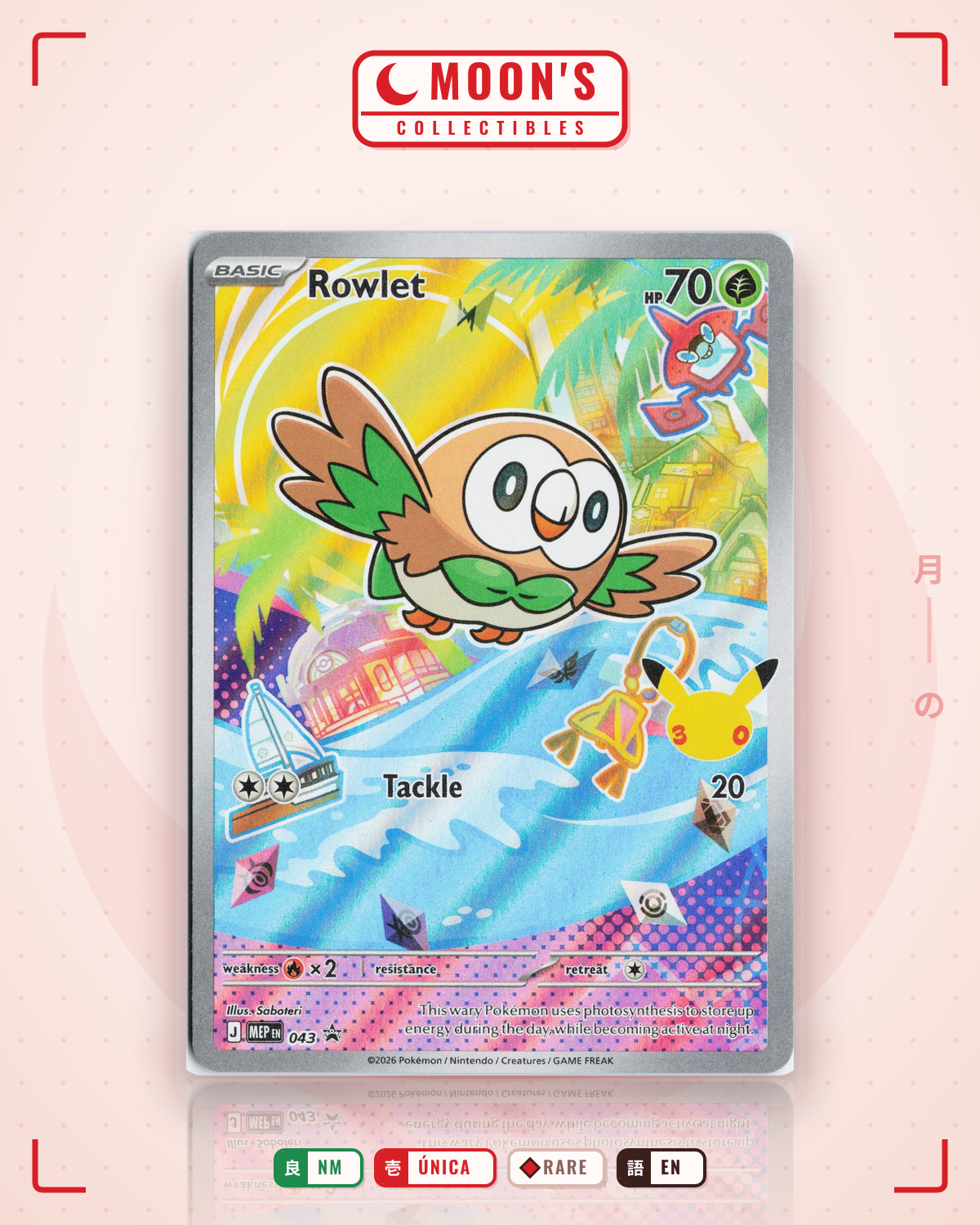 Carta Pokémon Rowlet · Mega Evolution Black Star Promos #043 (NM) — pieza única en Moon's Collectibles México