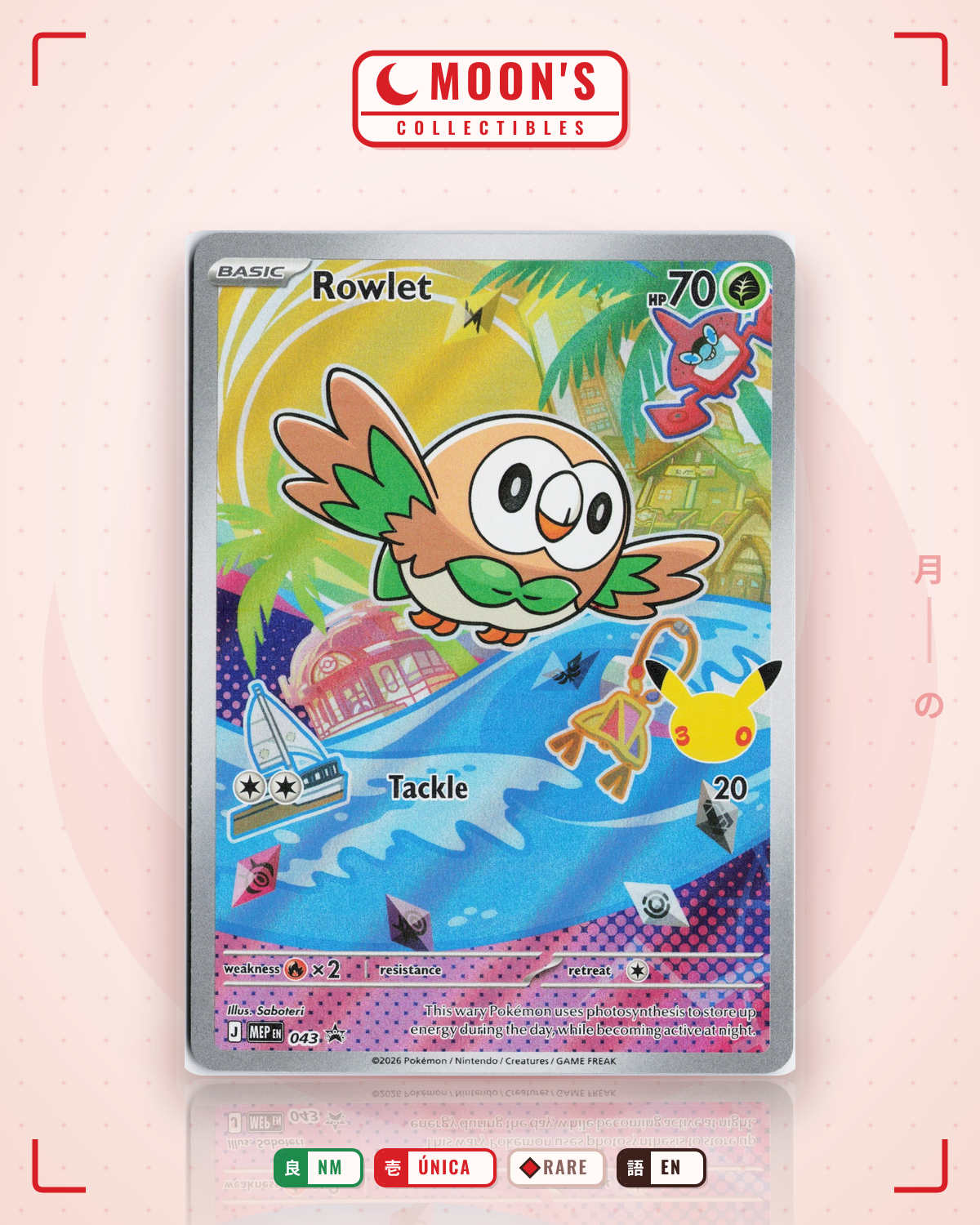 Carta Pokémon Rowlet · Mega Evolution Black Star Promos #043 (NM) — pieza única en Moon's Collectibles México