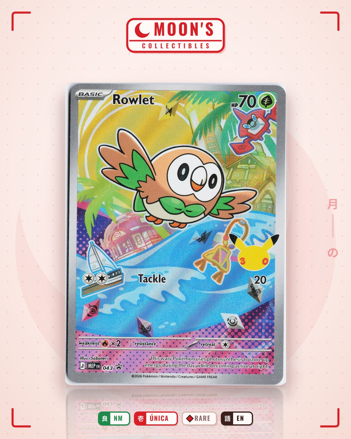 Carta Pokémon Rowlet · Mega Evolution Black Star Promos #043 (NM) — pieza única en Moon's Collectibles México