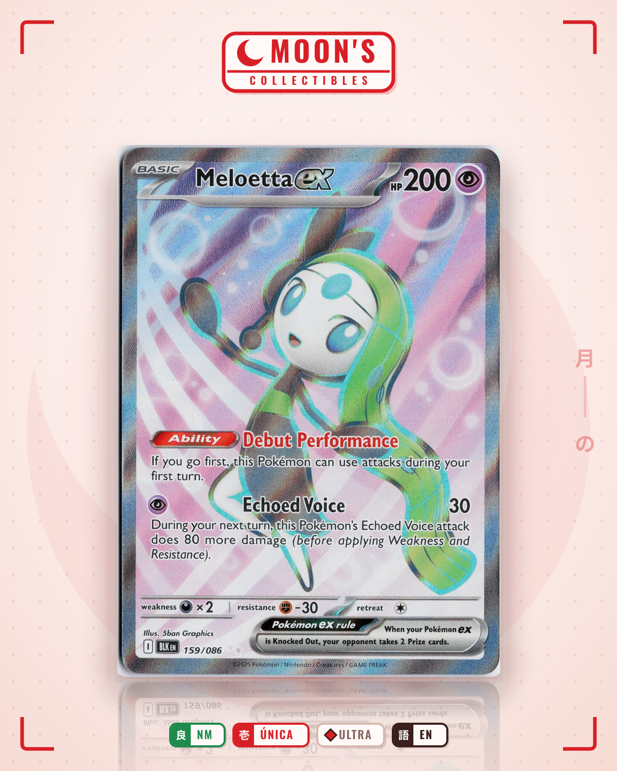 Carta Pokémon Meloetta ex · Black Bolt #159/086 (NM) — pieza única en Moon's Collectibles México