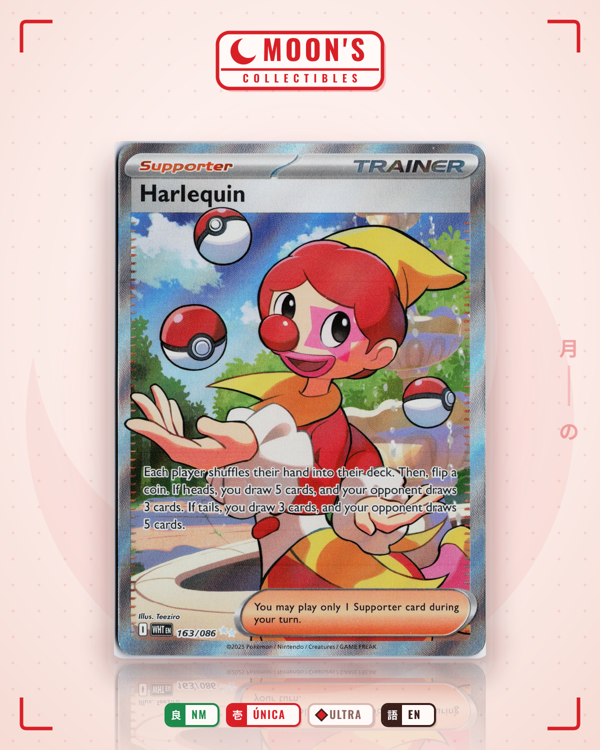 Carta Pokémon Harlequin · White Flare #163/086 (NM) — pieza única en Moon's Collectibles México