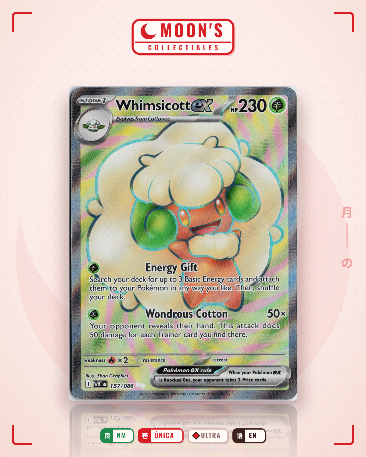 Carta Pokémon Whimsicott ex · White Flare #157/086 (NM) — pieza única en Moon's Collectibles México