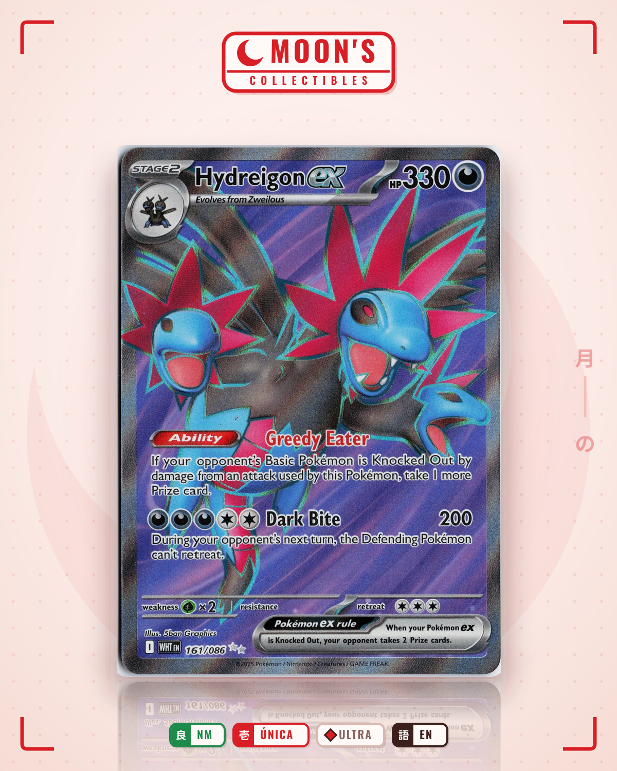 Carta Pokémon Hydreigon ex · White Flare #161/086 (NM) — pieza única en Moon's Collectibles México