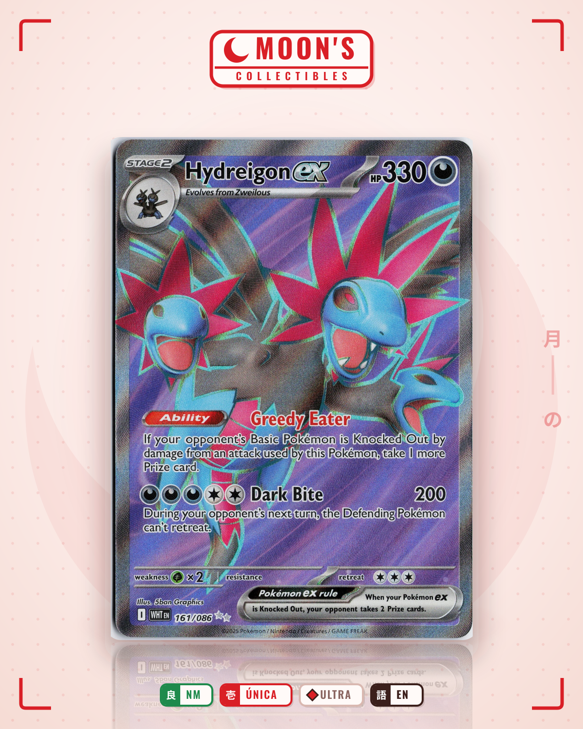 Carta Pokémon Hydreigon ex · White Flare #161/086 (NM) — pieza única en Moon's Collectibles México