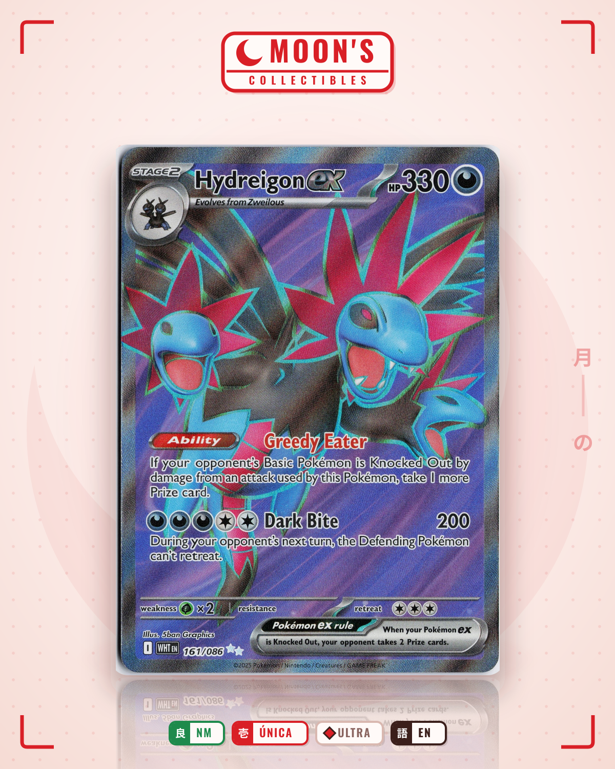 Carta Pokémon Hydreigon ex · White Flare #161/086 (NM) — pieza única en Moon's Collectibles México
